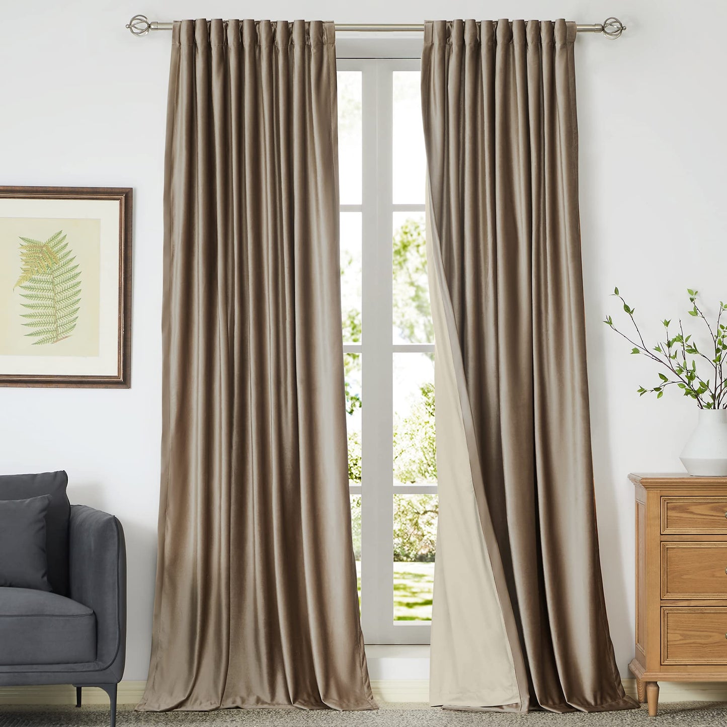 100% Blackout Ivory Off White Velvet Curtains