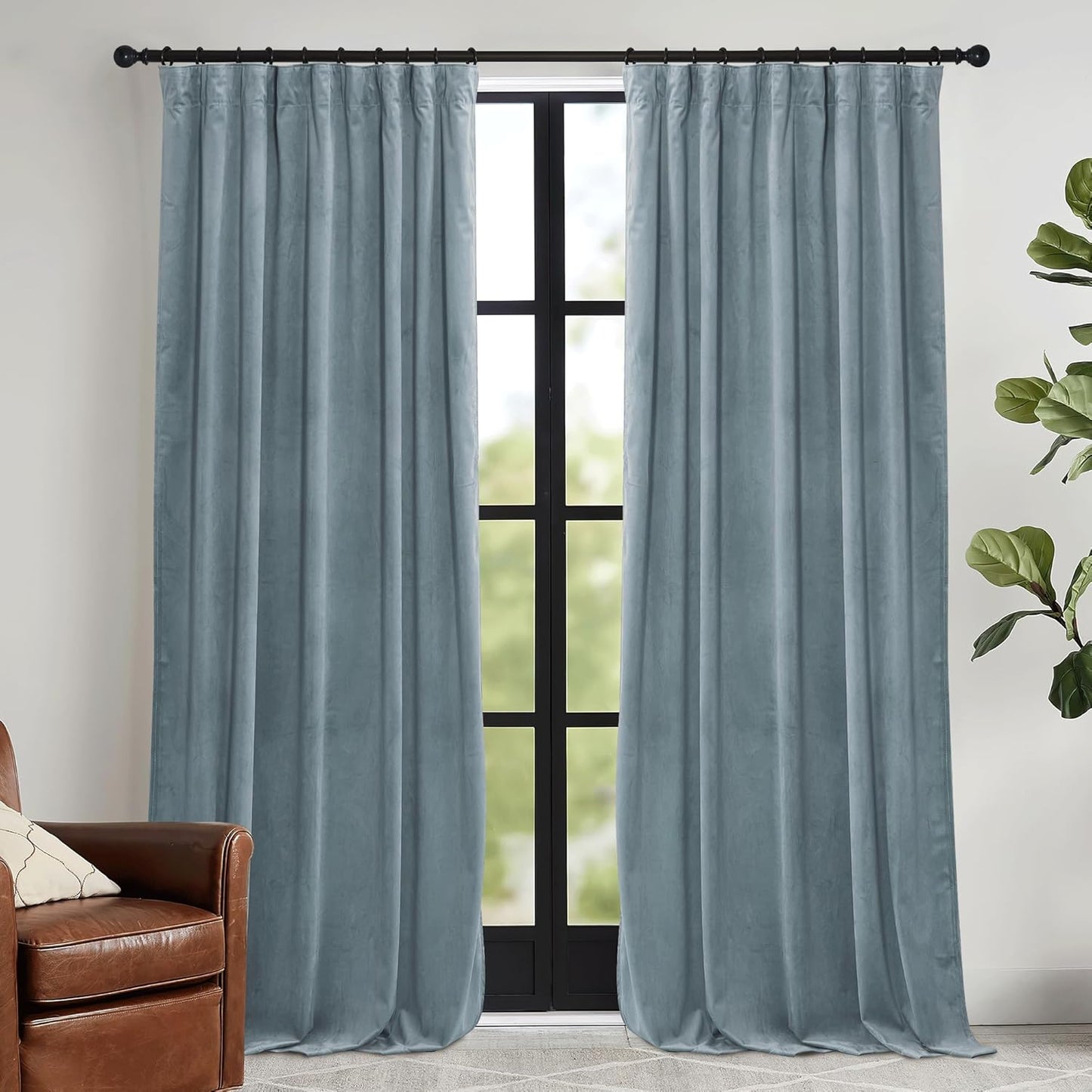 RYB HOME Velvet Curtains 52x108" Green, 2 Panels