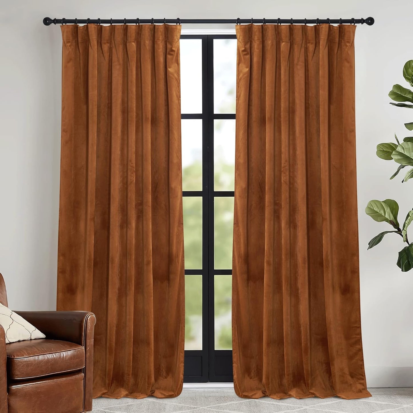 RYB HOME Velvet Curtains 52x108" Green, 2 Panels