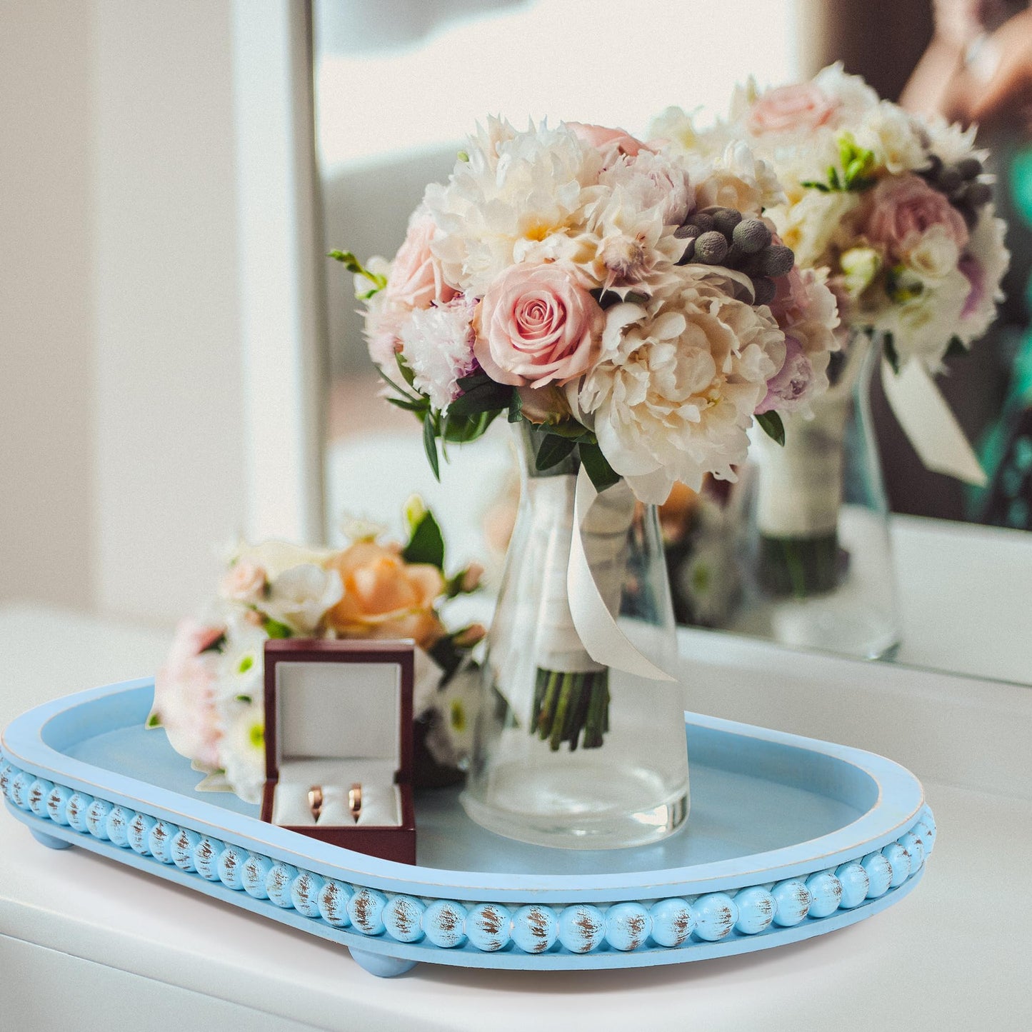 HPC Decor Round White Wood Tray, 12"