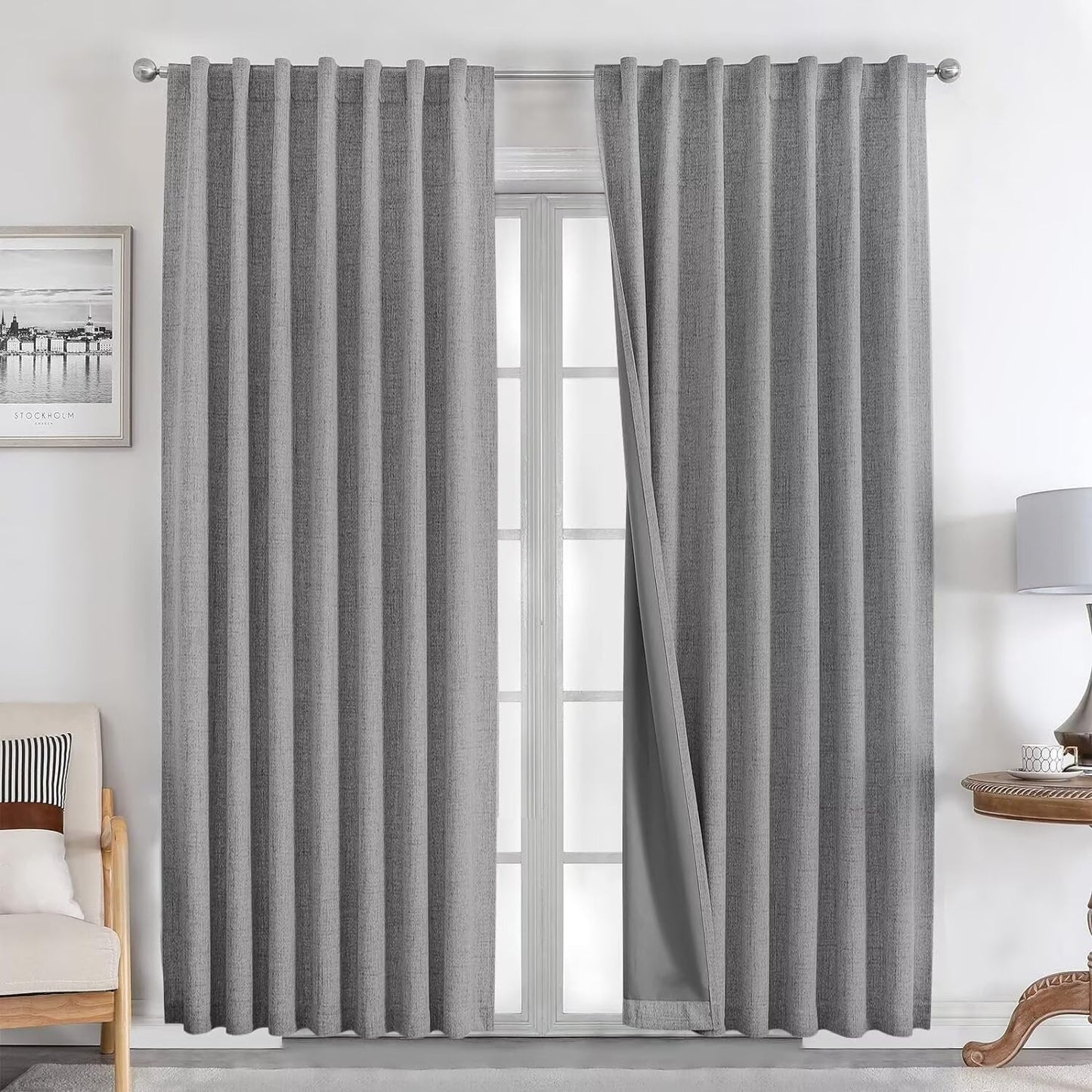 Joydeco Blackout Linen Curtains 84" 2 Panels
