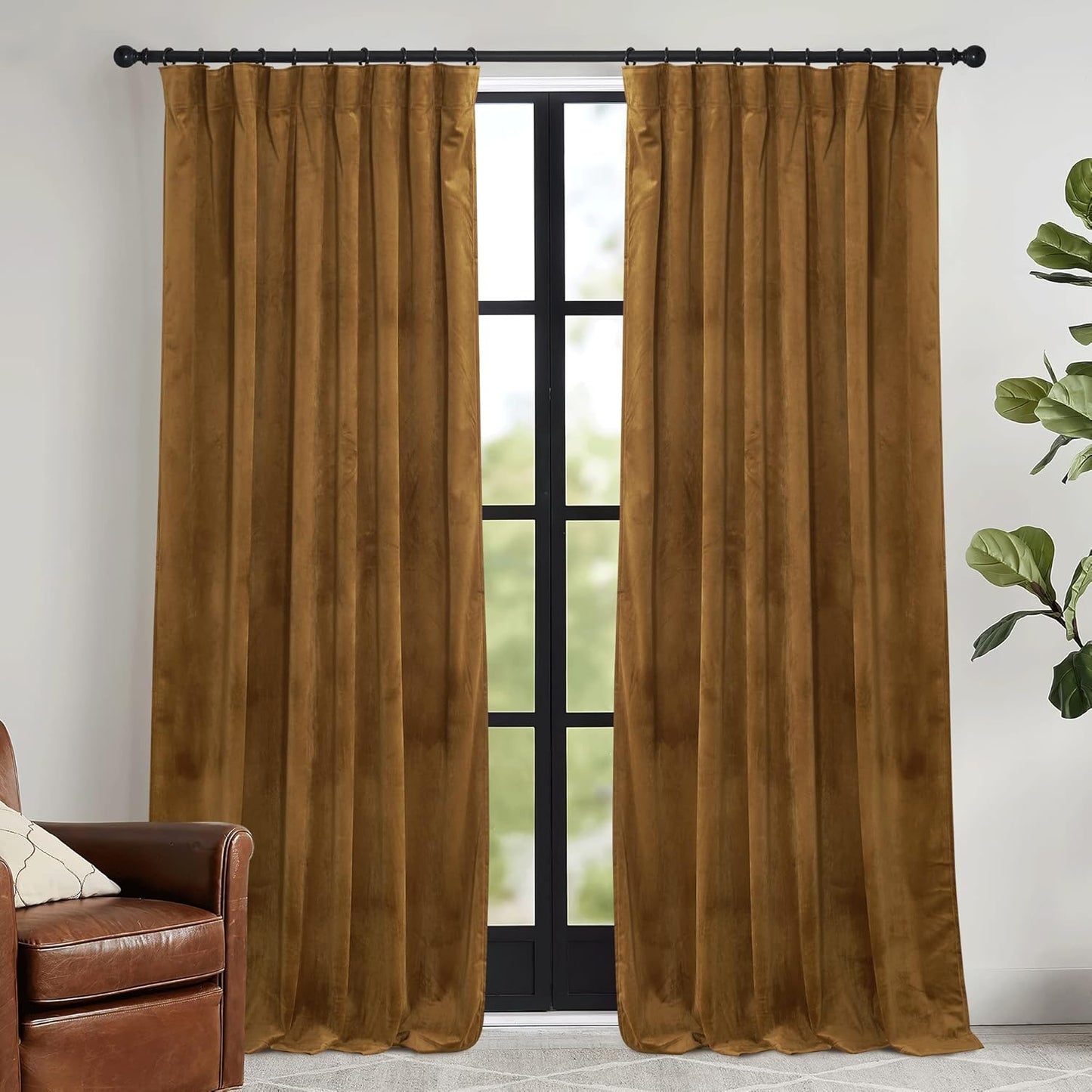 RYB HOME Velvet Curtains 52x108" Green, 2 Panels