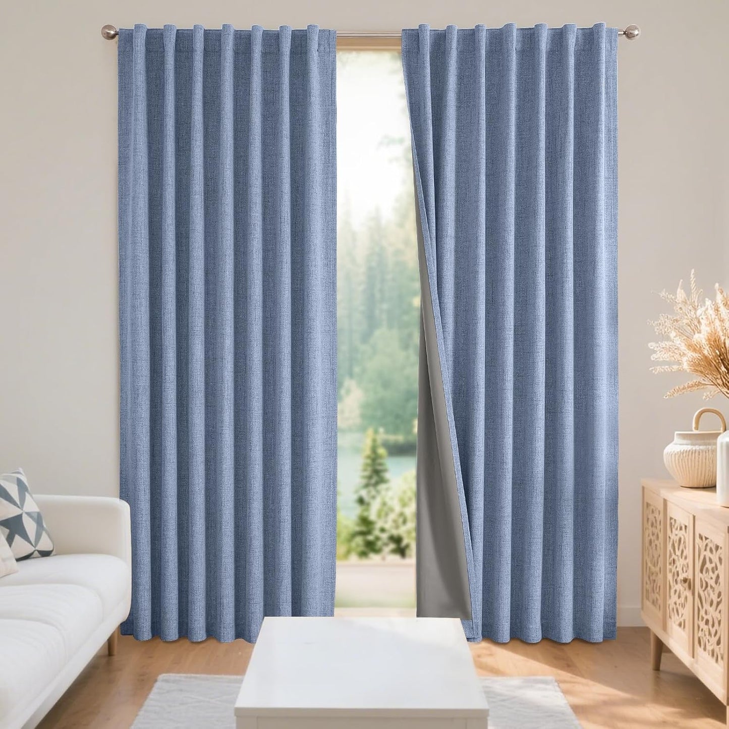 Joydeco Blackout Linen Curtains 84" 2 Panels