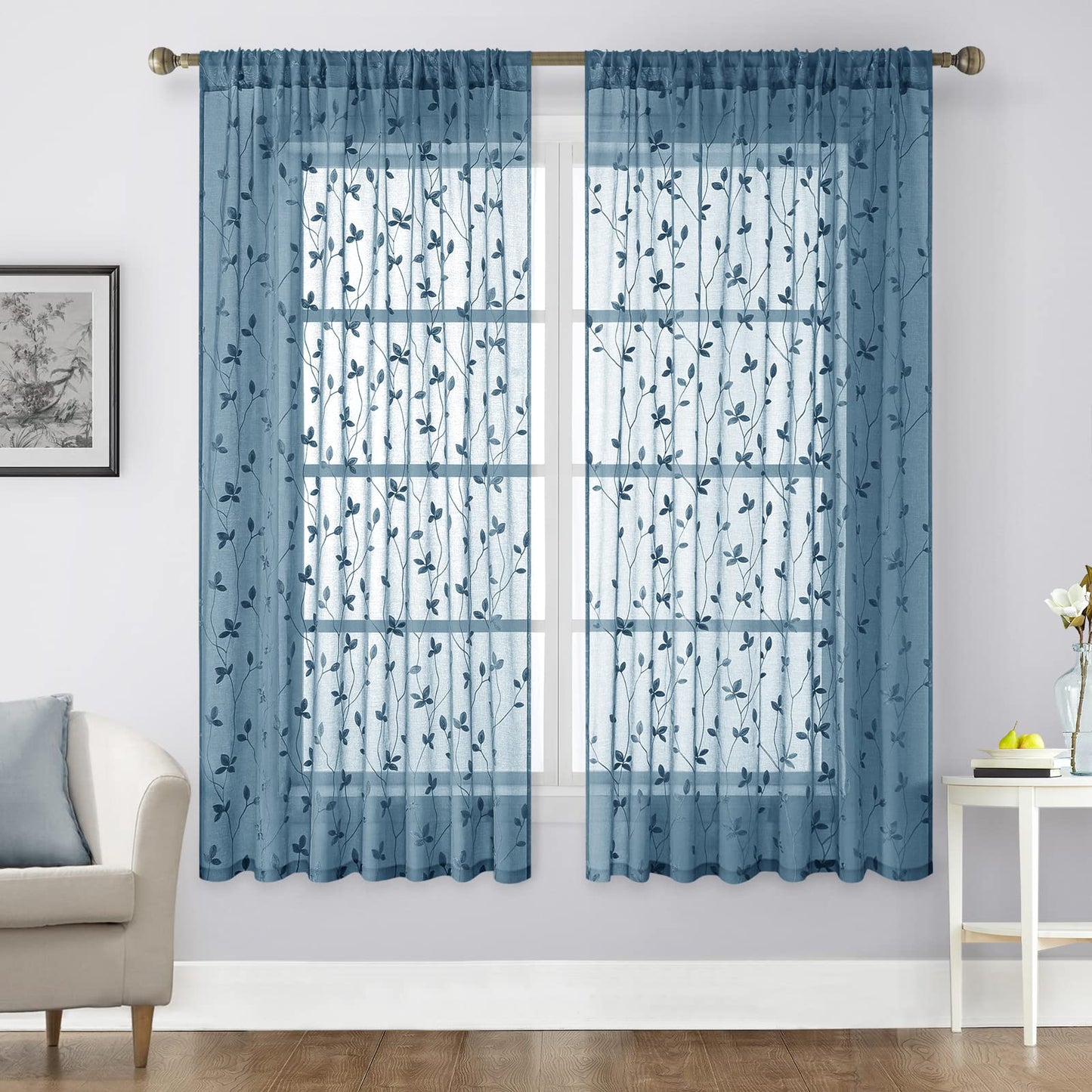HOMEIDEAS Sheer Curtains 52x63" Green, 2 Panels