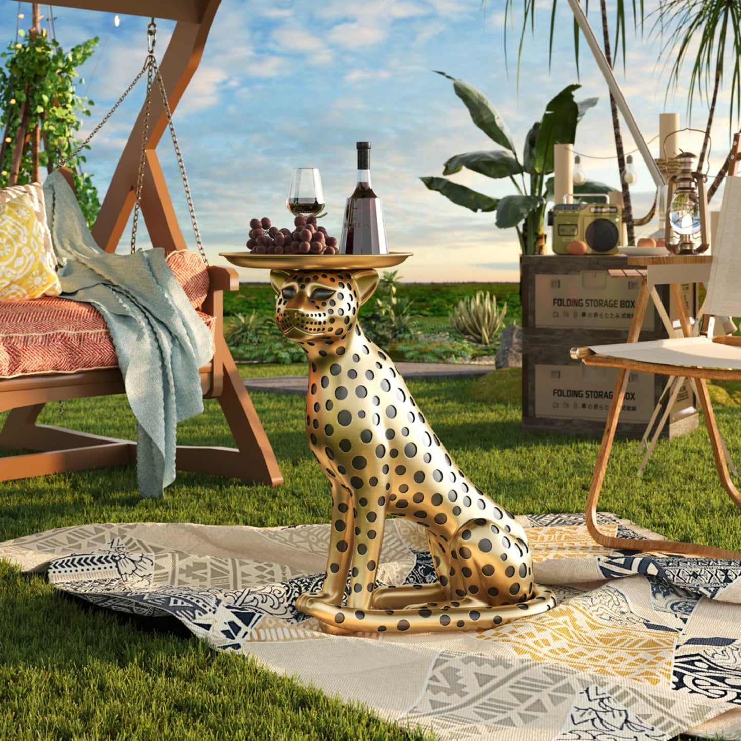 Homary Gold Leopard Side Table