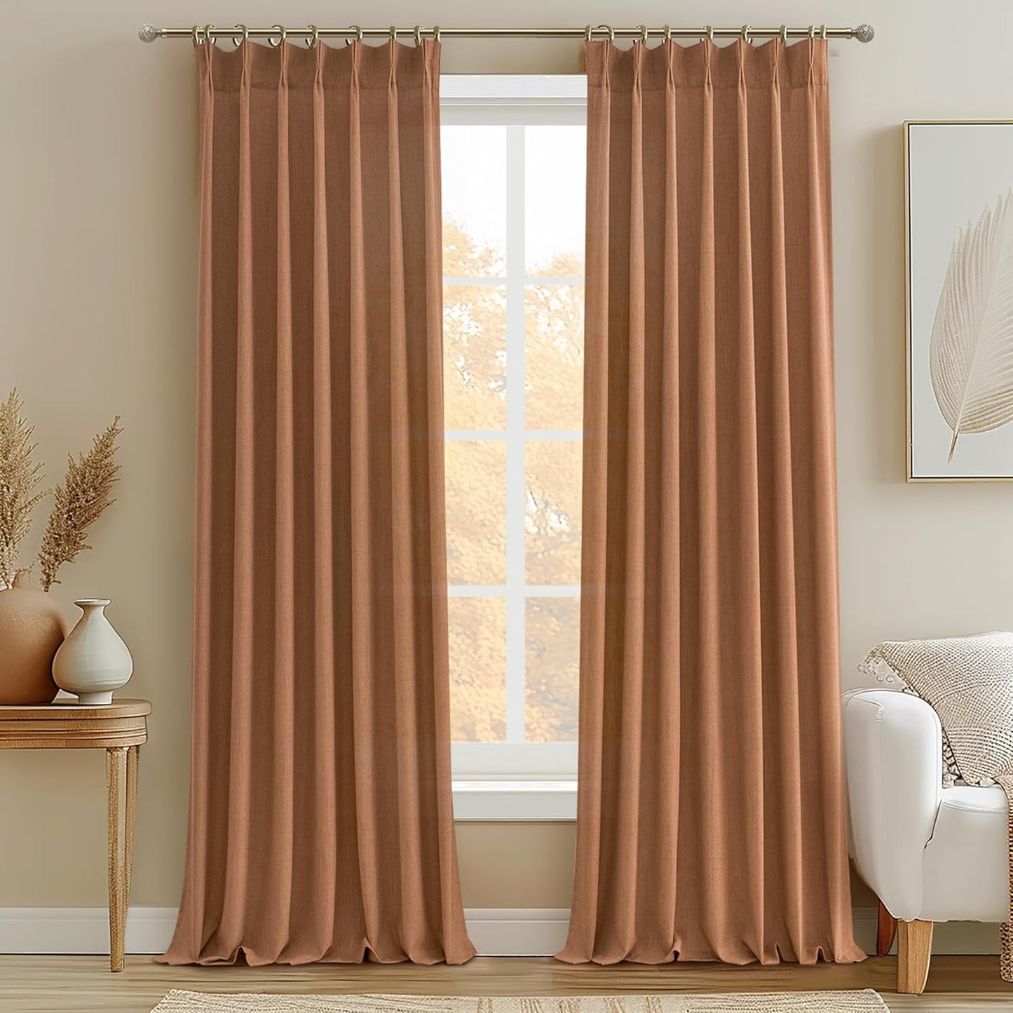 Rustic Linen Curtains, Oatmeal Beige 96" Set of 2