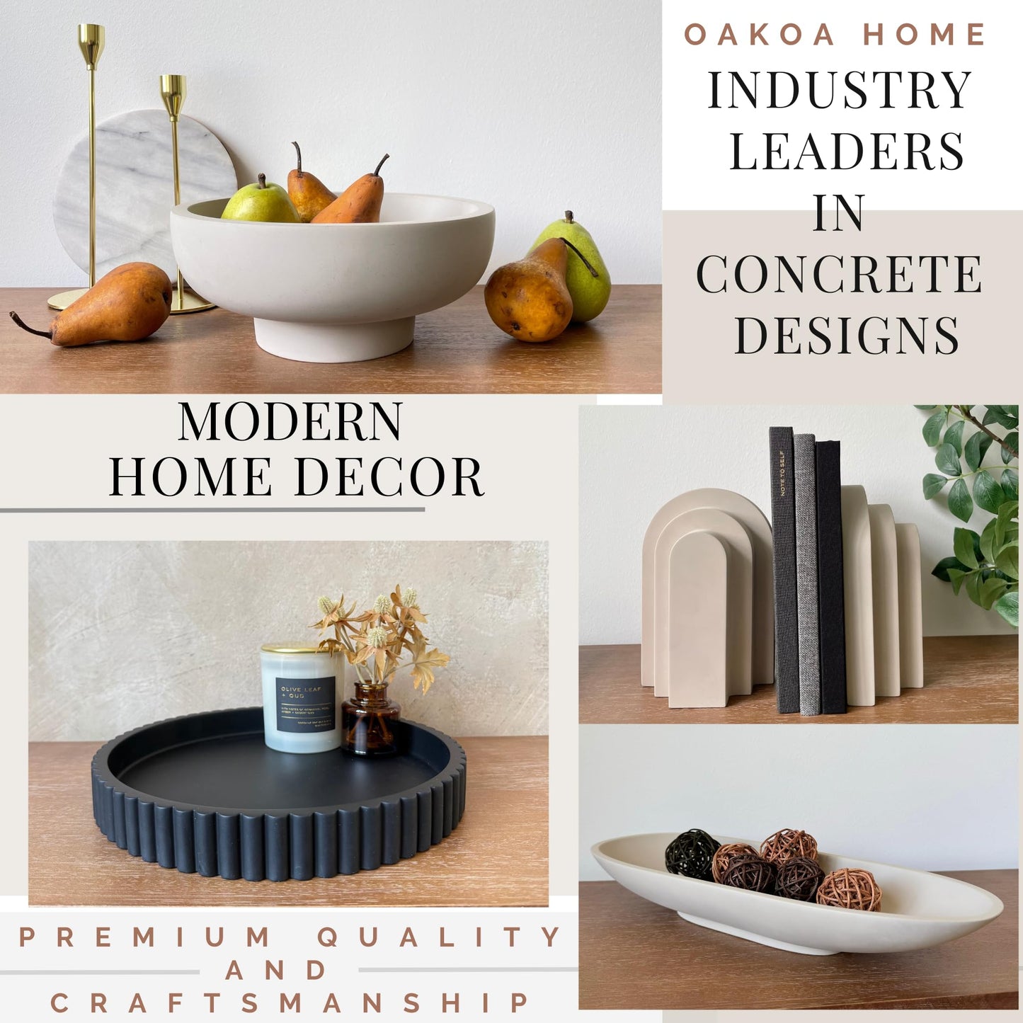 OAKOA Round Concrete Decorative Tray