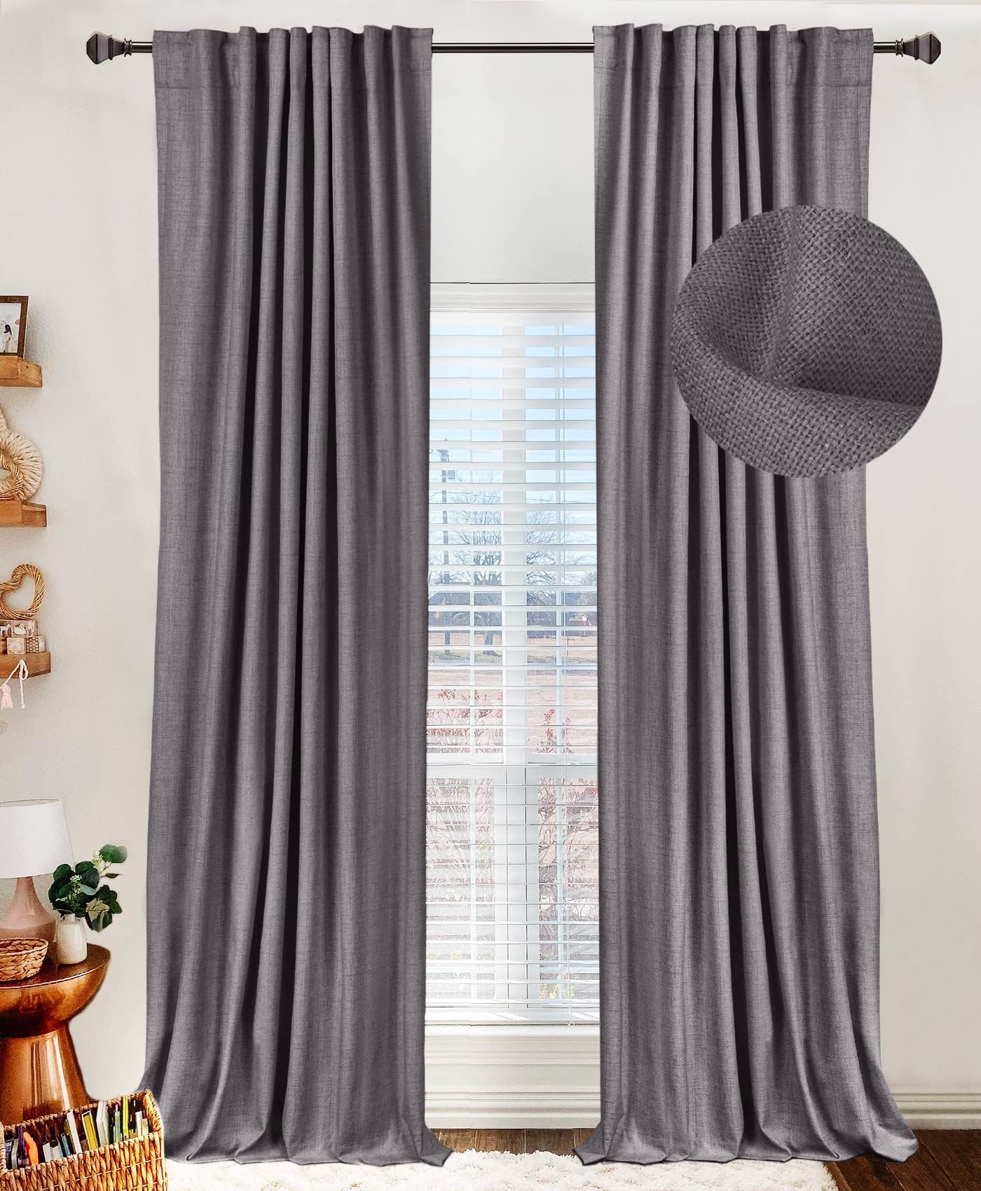 Linen Blackout Curtains 50x120" Moss Green, 2 Panels