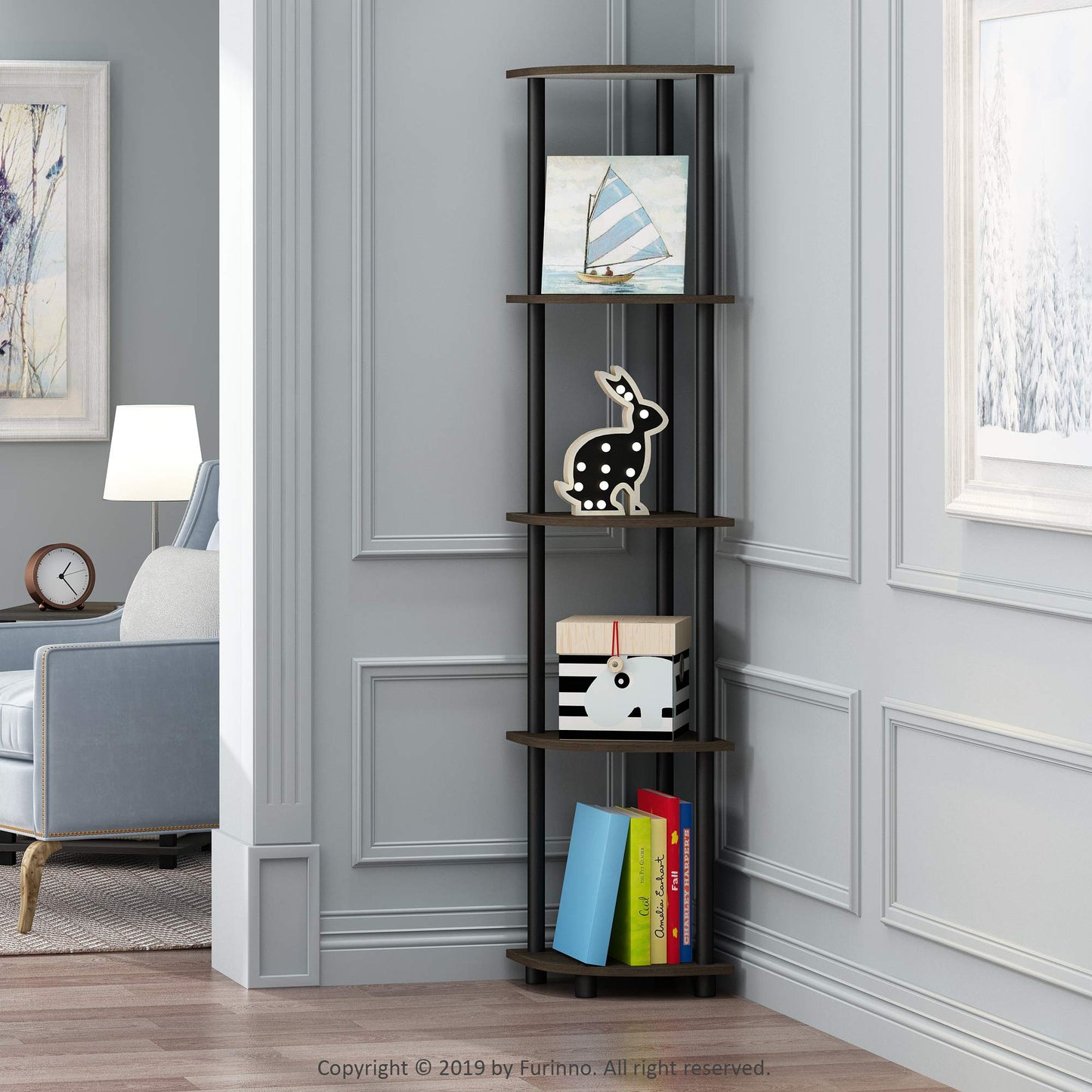 Furinno 5-Tier Corner Shelf, Espresso/Black