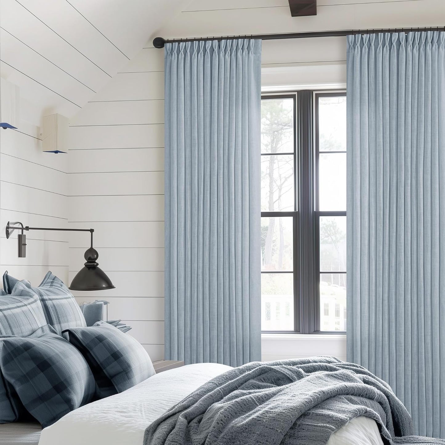 Pinch Pleated Linen Curtains 108" Beige, 2 Panels