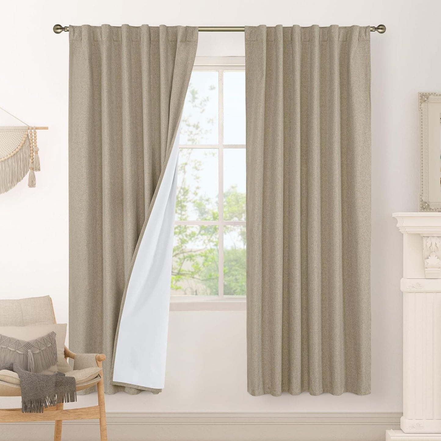 LAMIT Linen Blackout Curtains 60x84" Taupe, 2 Panels
