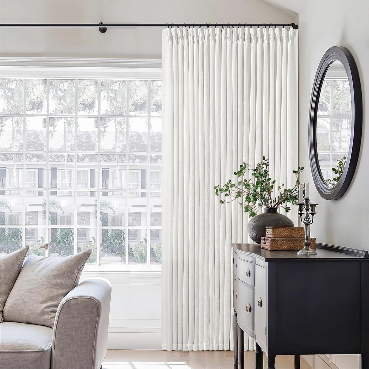 Pinch Pleated Linen Curtains 108" Beige, 2 Panels