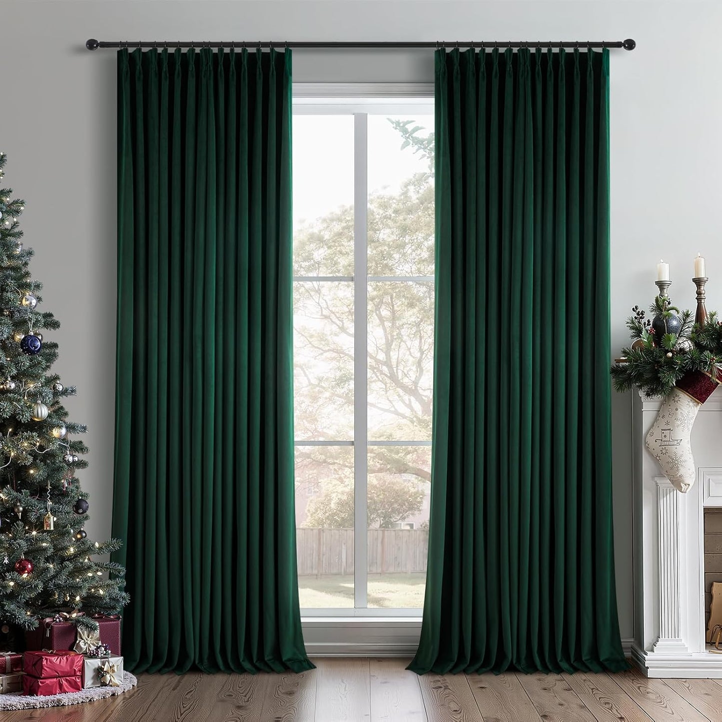 Cream Velvet Blackout Curtains 108", Set of 2