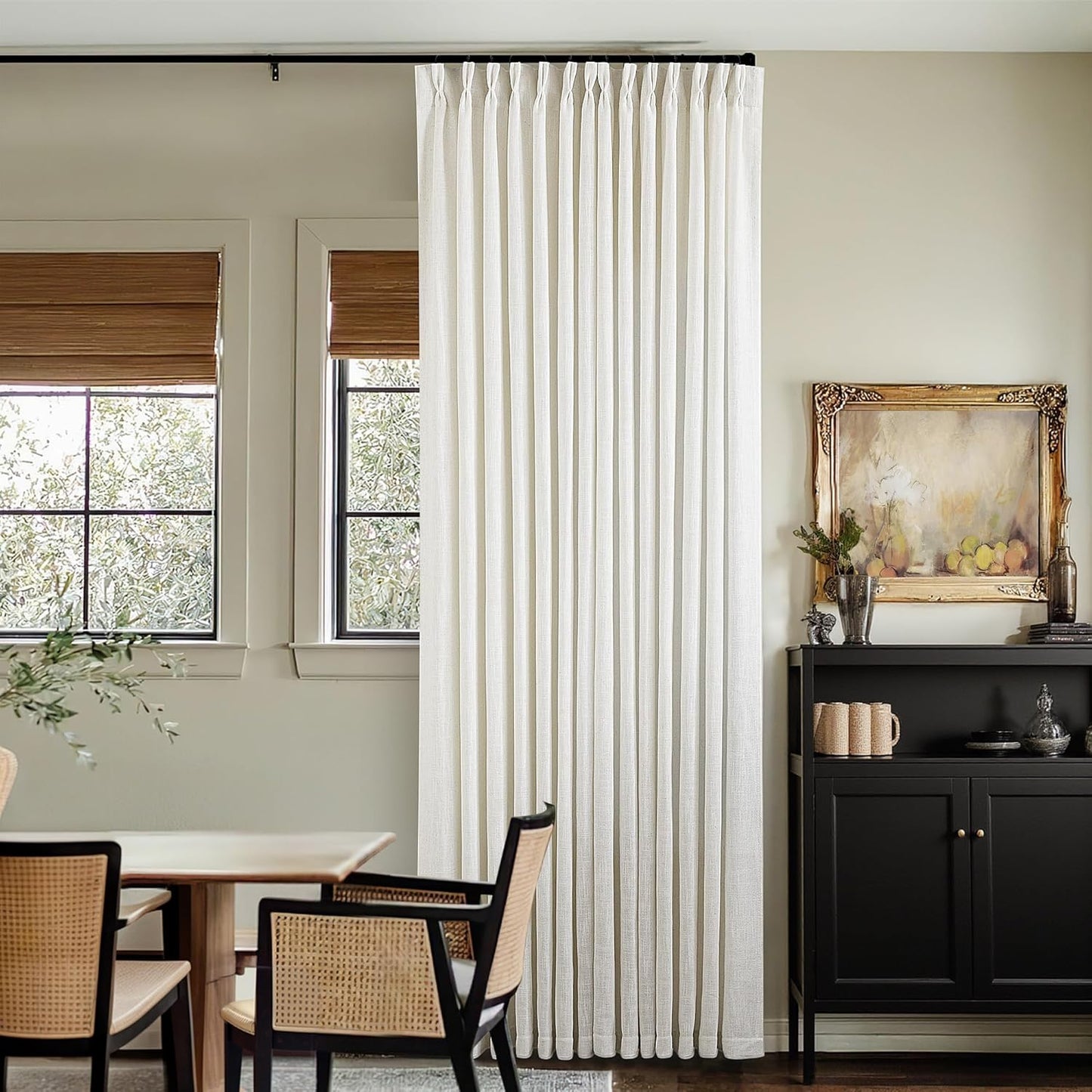 Pinch Pleated Linen Curtains 108" Beige, 2 Panels