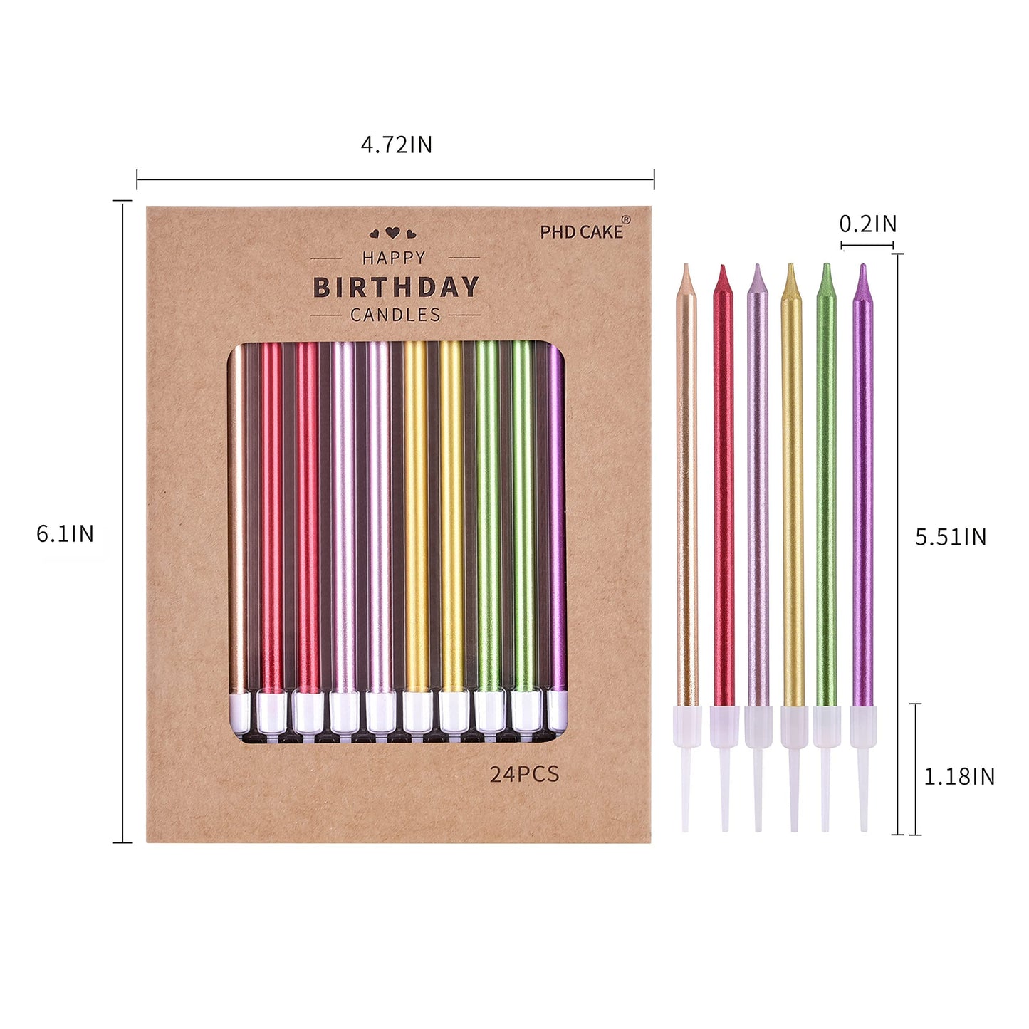 PHD CAKE Gold Long Thin Metallic Birthday Candles