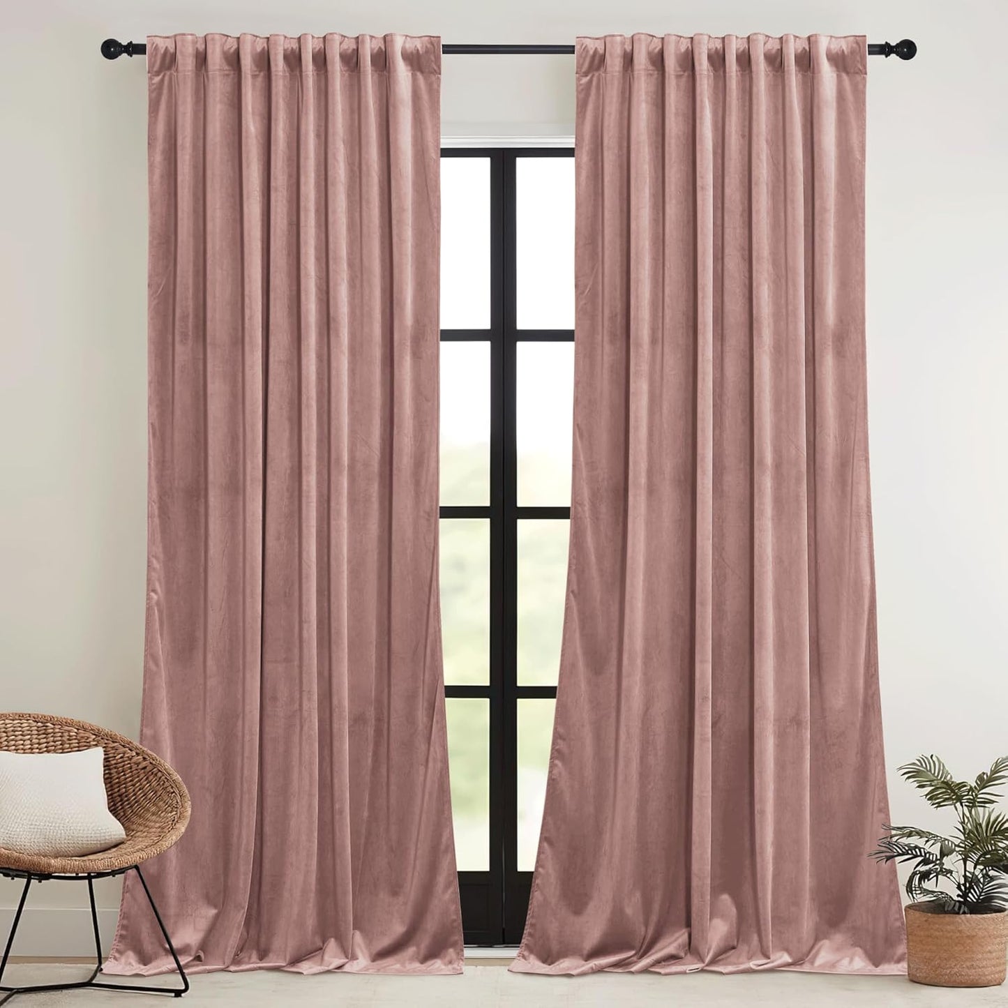 RYB HOME Velvet Curtains 52x108" Green, 2 Panels