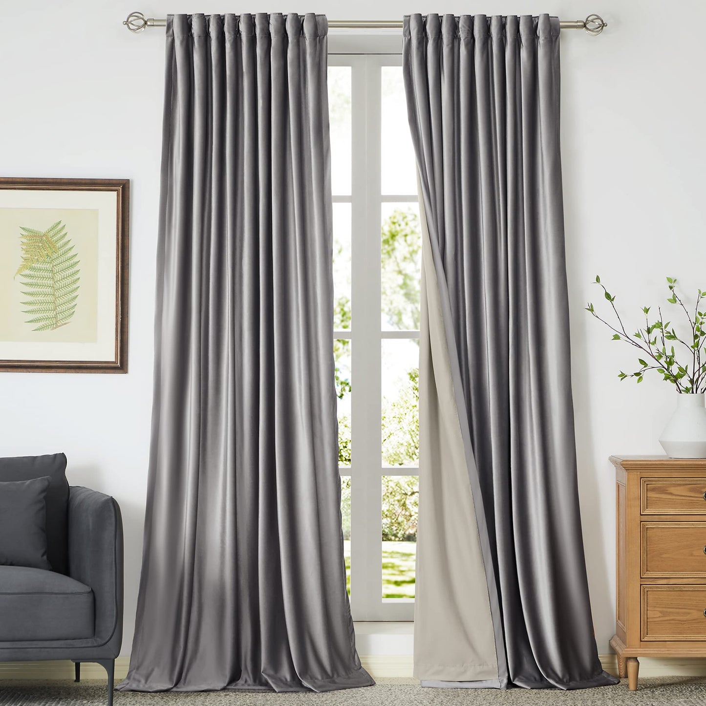 100% Blackout Ivory Off White Velvet Curtains
