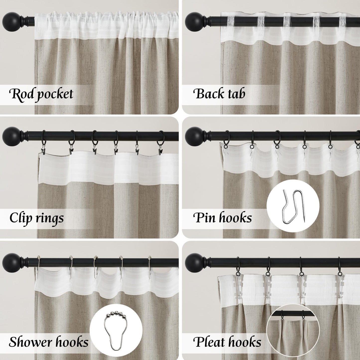 NICETOWN Linen Curtains 52x108" 2 Panels