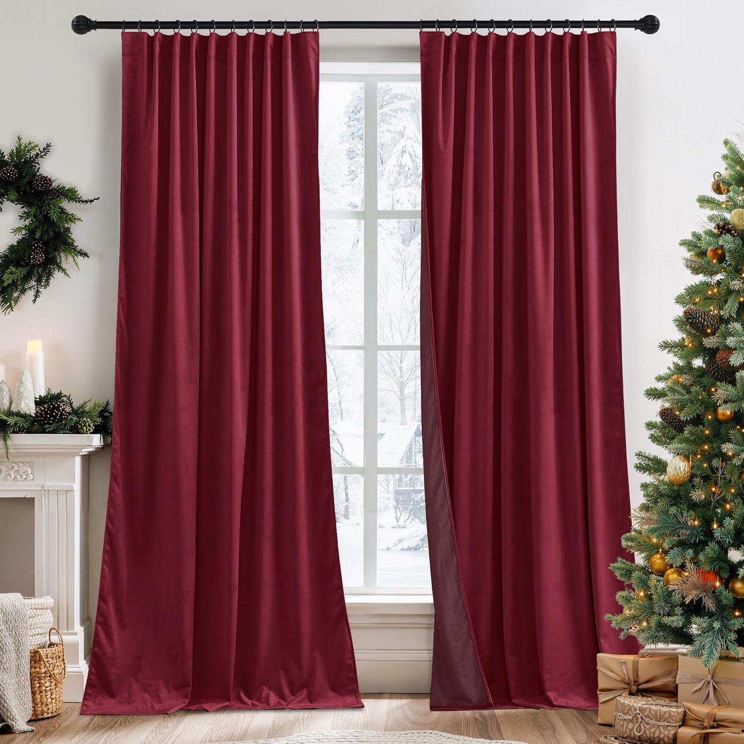RYB HOME Velvet Curtains 52x108" Green, 2 Panels