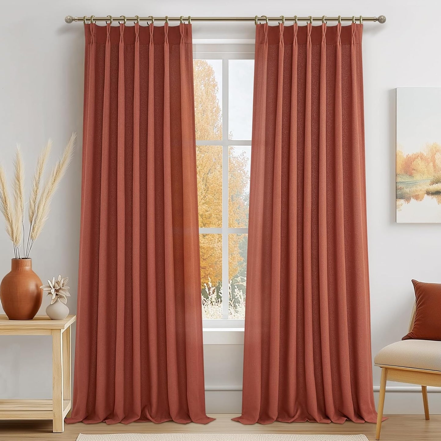 Rustic Linen Curtains, Oatmeal Beige 96" Set of 2