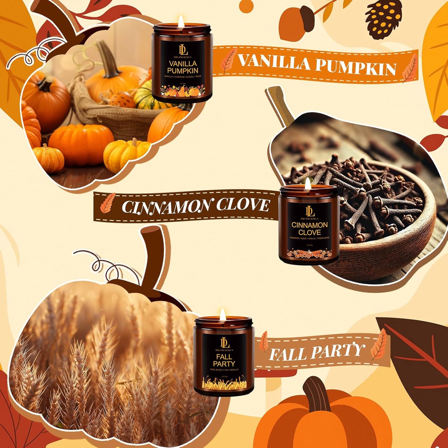 4-Pack Fall Scented Soy Candles