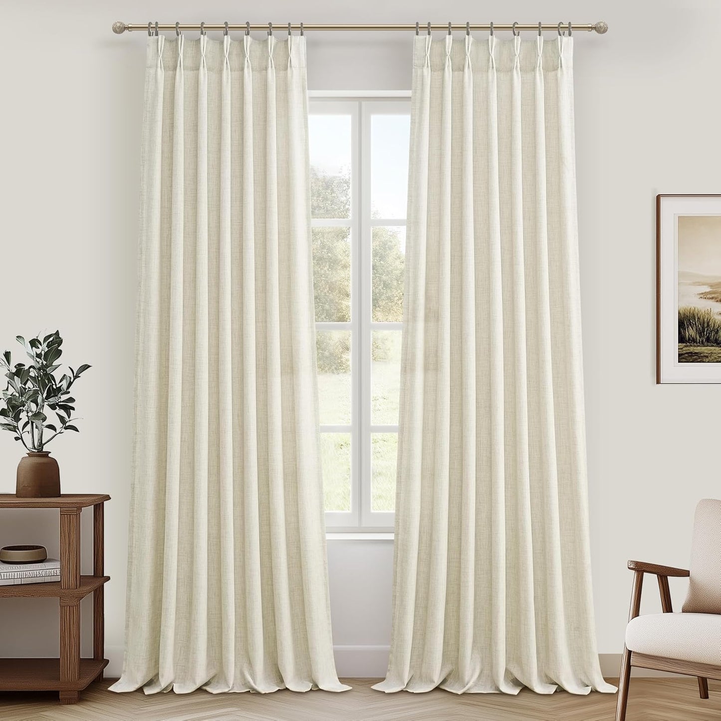 Rustic Linen Curtains, Oatmeal Beige 96" Set of 2
