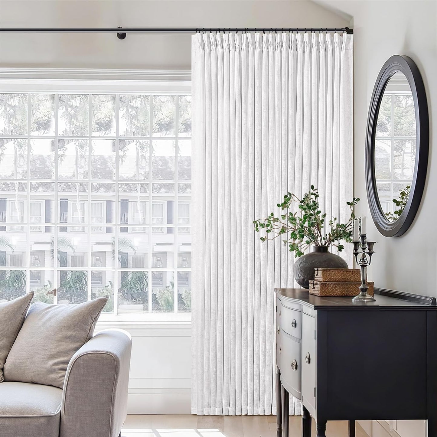 Pinch Pleated Linen Curtains 108" Beige, 2 Panels