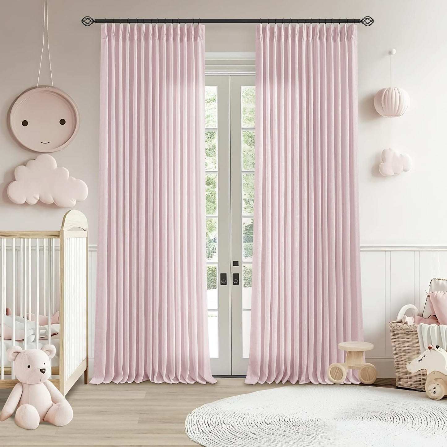 Pinch Pleated Linen Curtains 108" Beige, 2 Panels