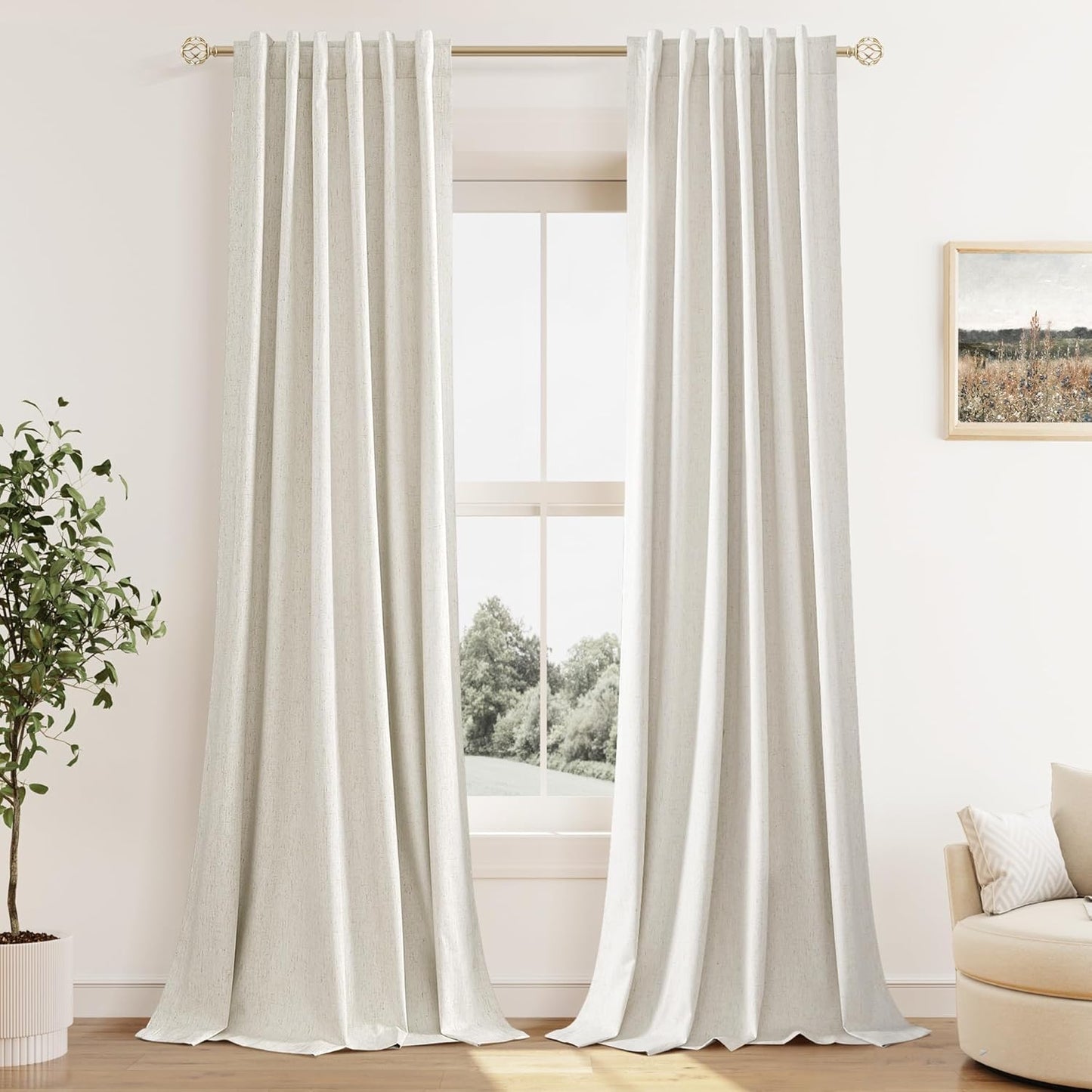 Cream Linen Blackout Curtains – 2 Panels