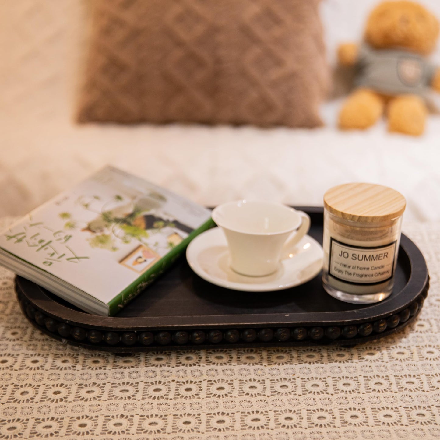 HPC Decor Round White Wood Tray, 12"