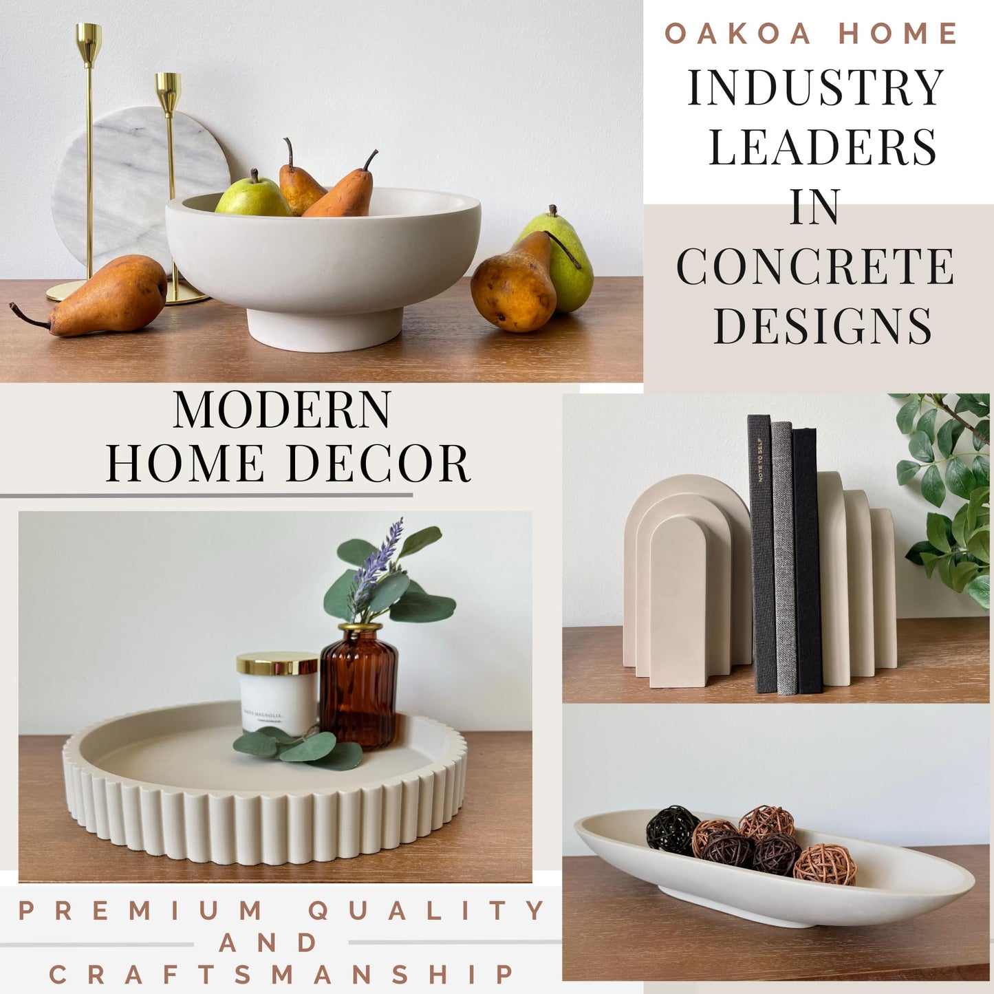OAKOA Round Concrete Decorative Tray