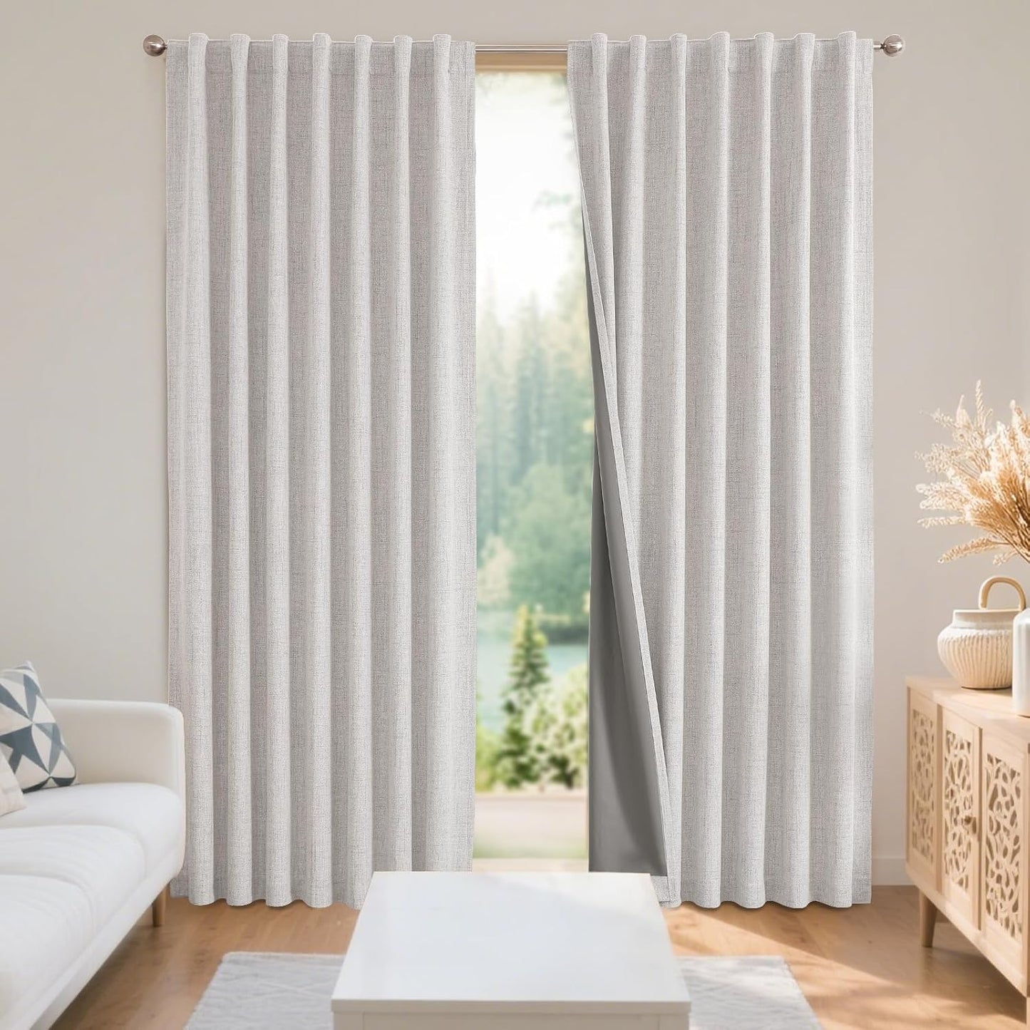 Joydeco Blackout Linen Curtains 84" 2 Panels