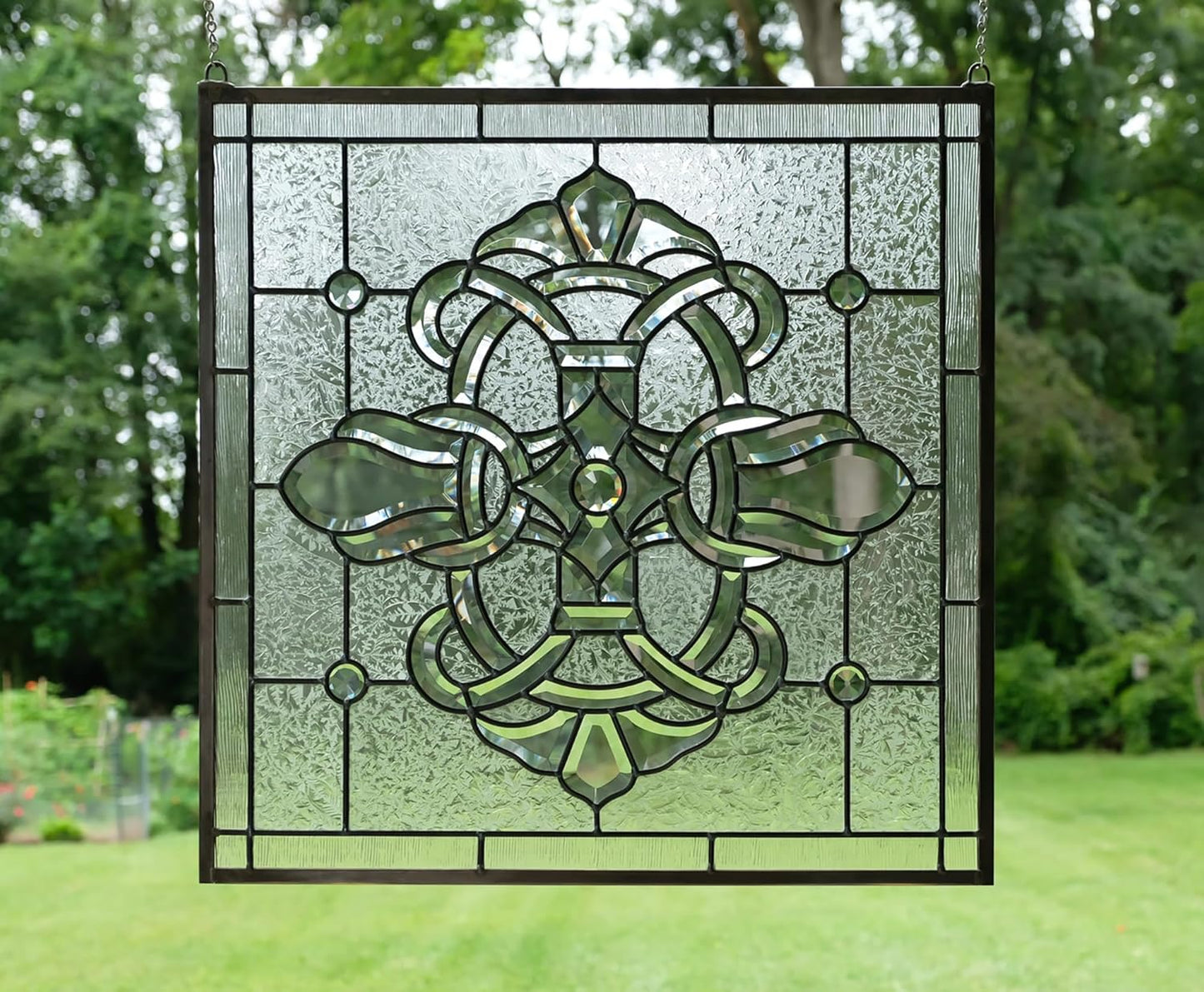 All Clear Stained Glass Beveled Window Panel, 24" X 24"