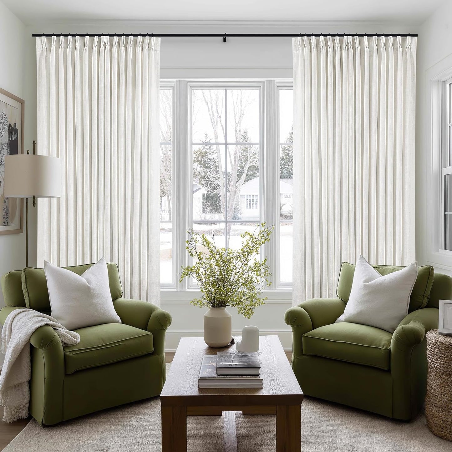 Pinch Pleated Linen Curtains 108" Beige, 2 Panels