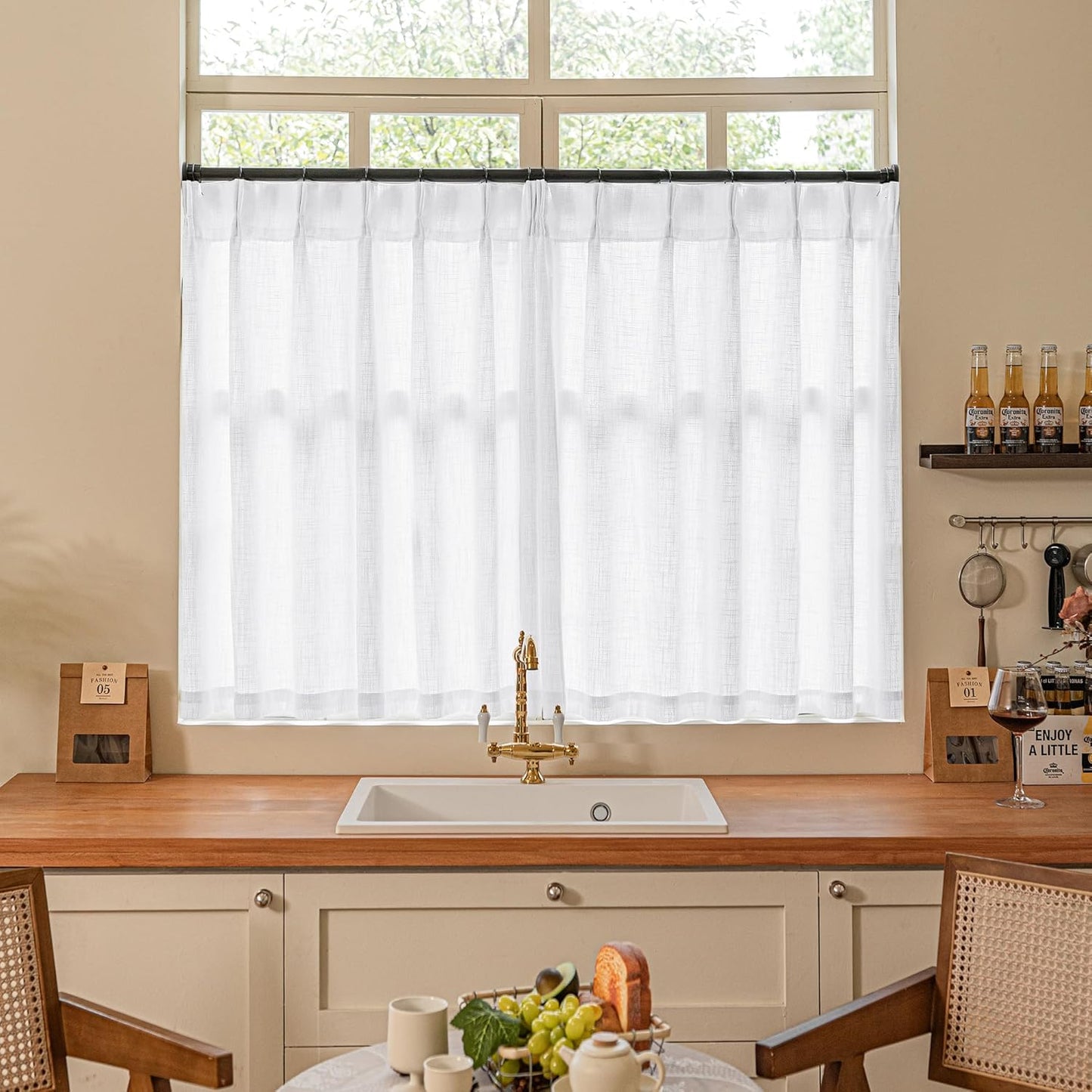 Pinch Pleated Linen Curtains 108" Beige, 2 Panels
