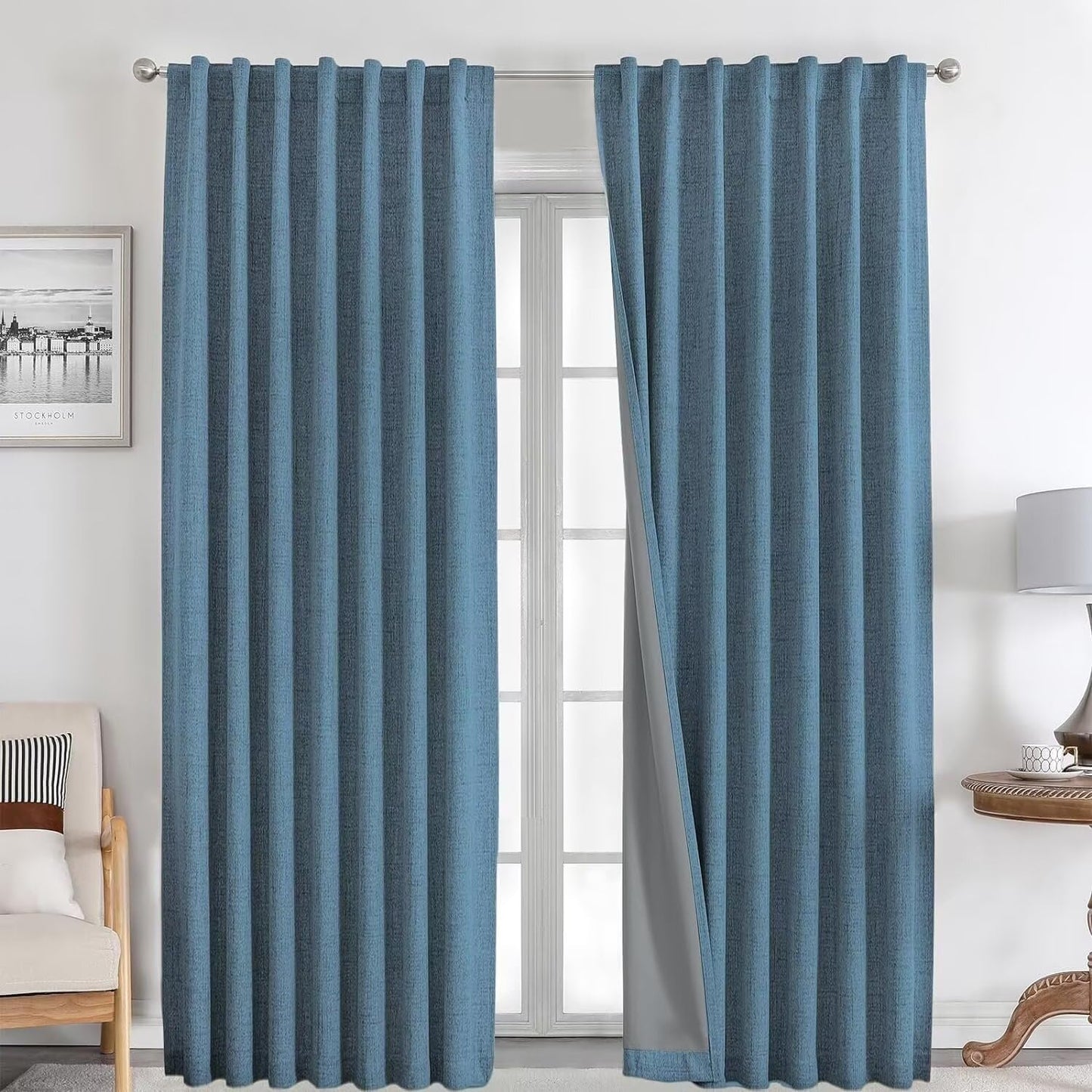 Joydeco Blackout Linen Curtains 84" 2 Panels