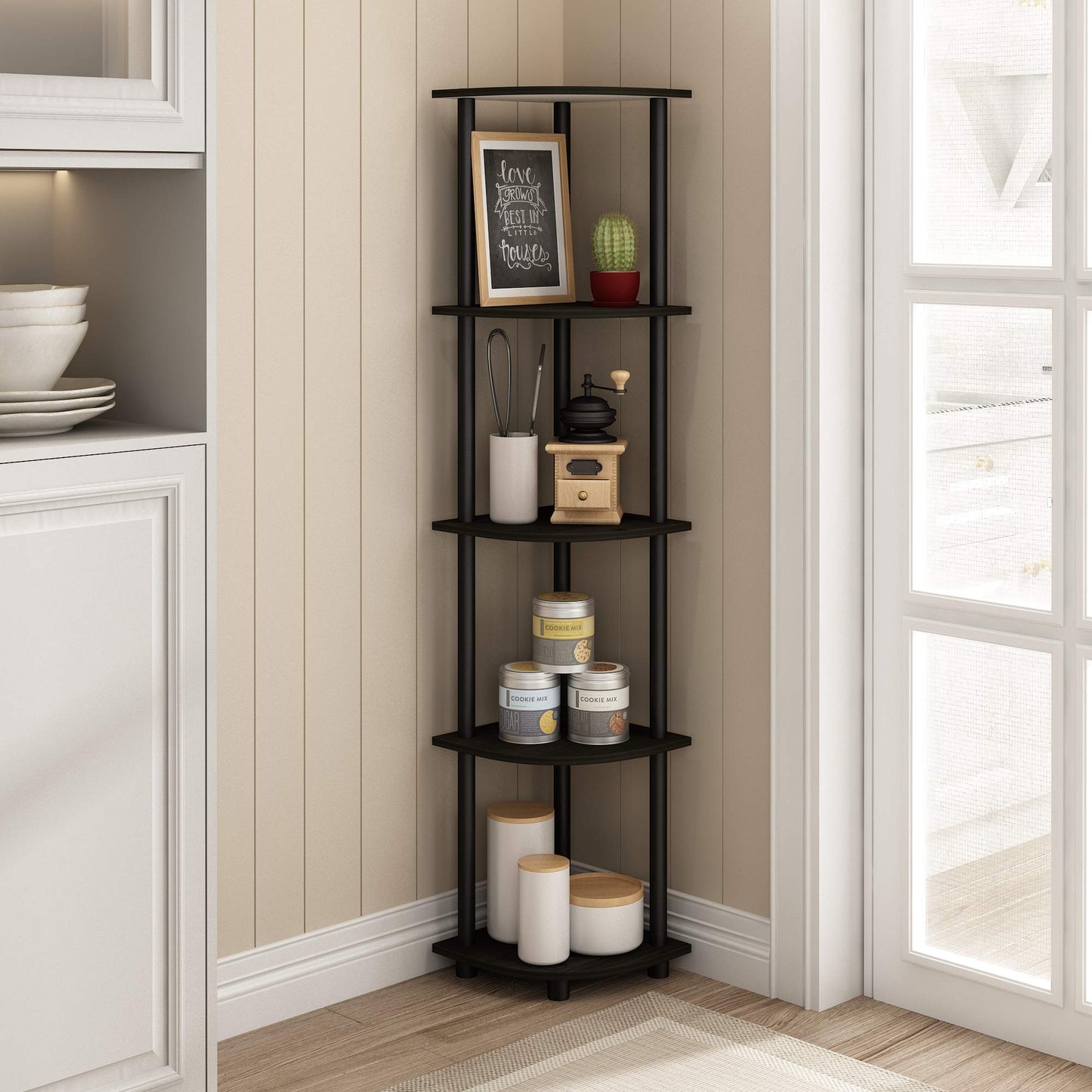 Furinno 5-Tier Corner Shelf, Espresso/Black