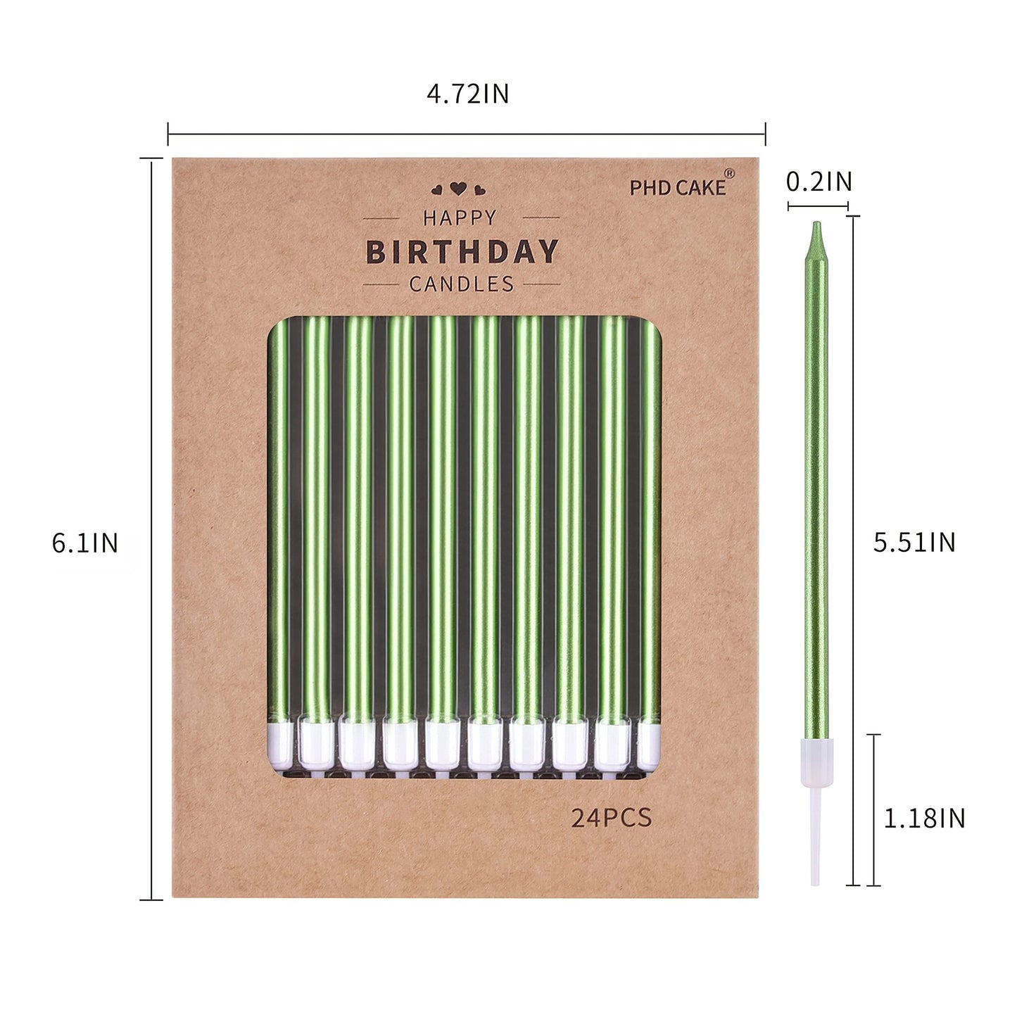 PHD CAKE Gold Long Thin Metallic Birthday Candles