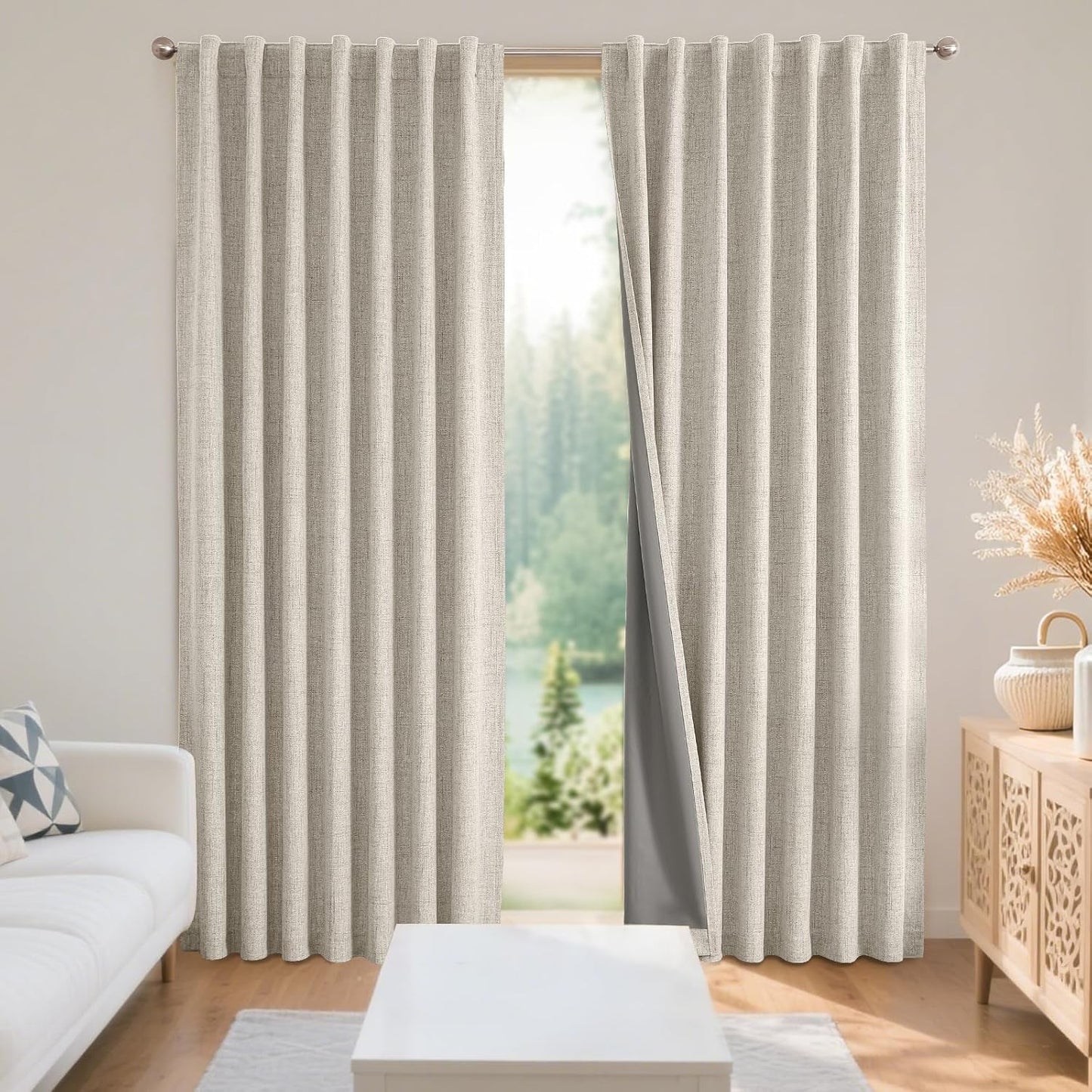 Joydeco Blackout Linen Curtains 84" 2 Panels