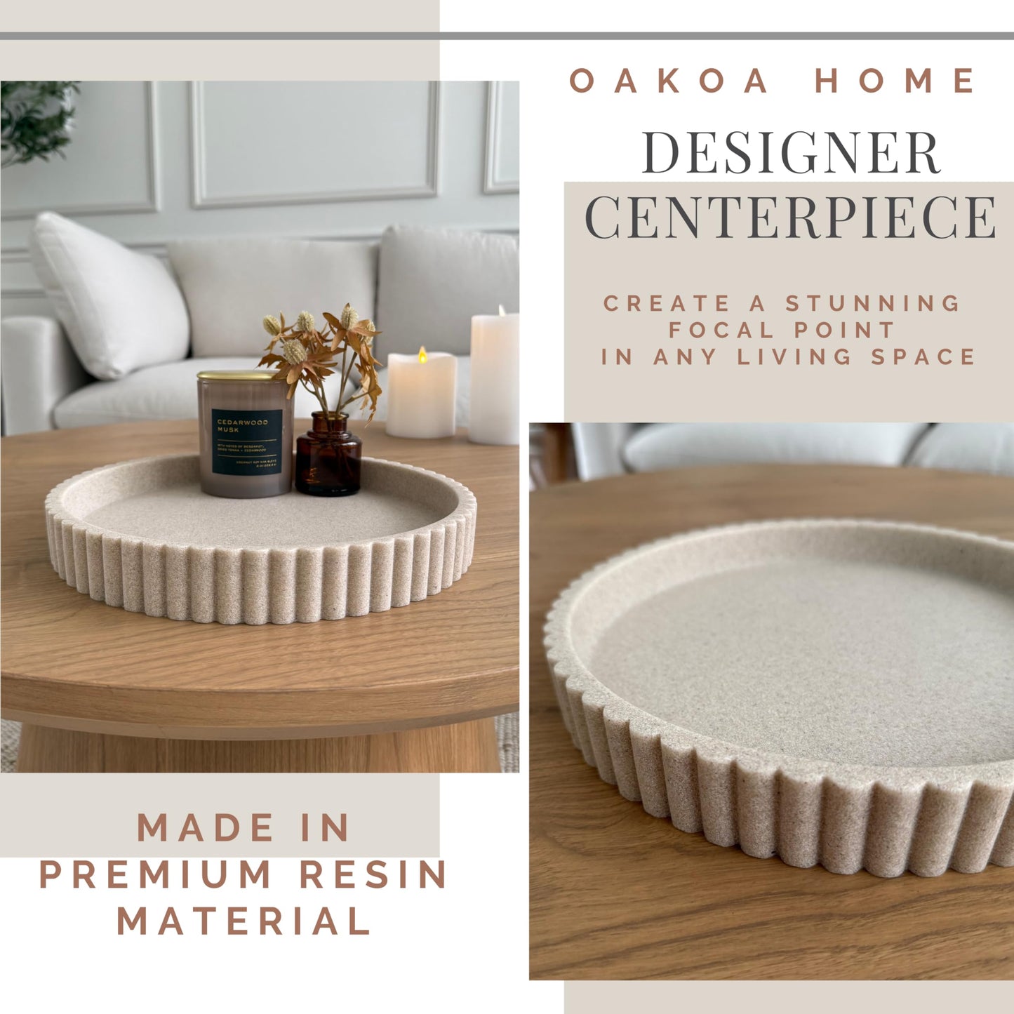 OAKOA Round Concrete Decorative Tray