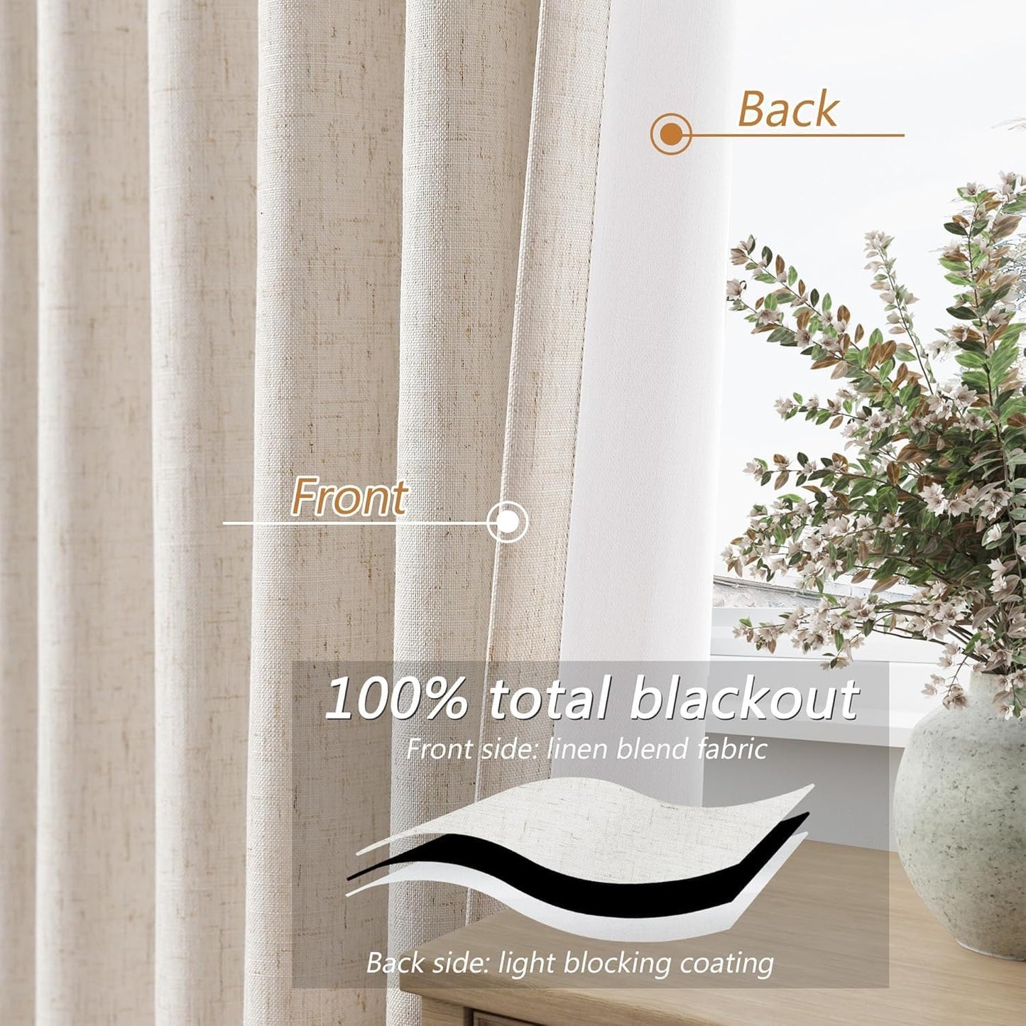 Cream Linen Blackout Curtains – 2 Panels