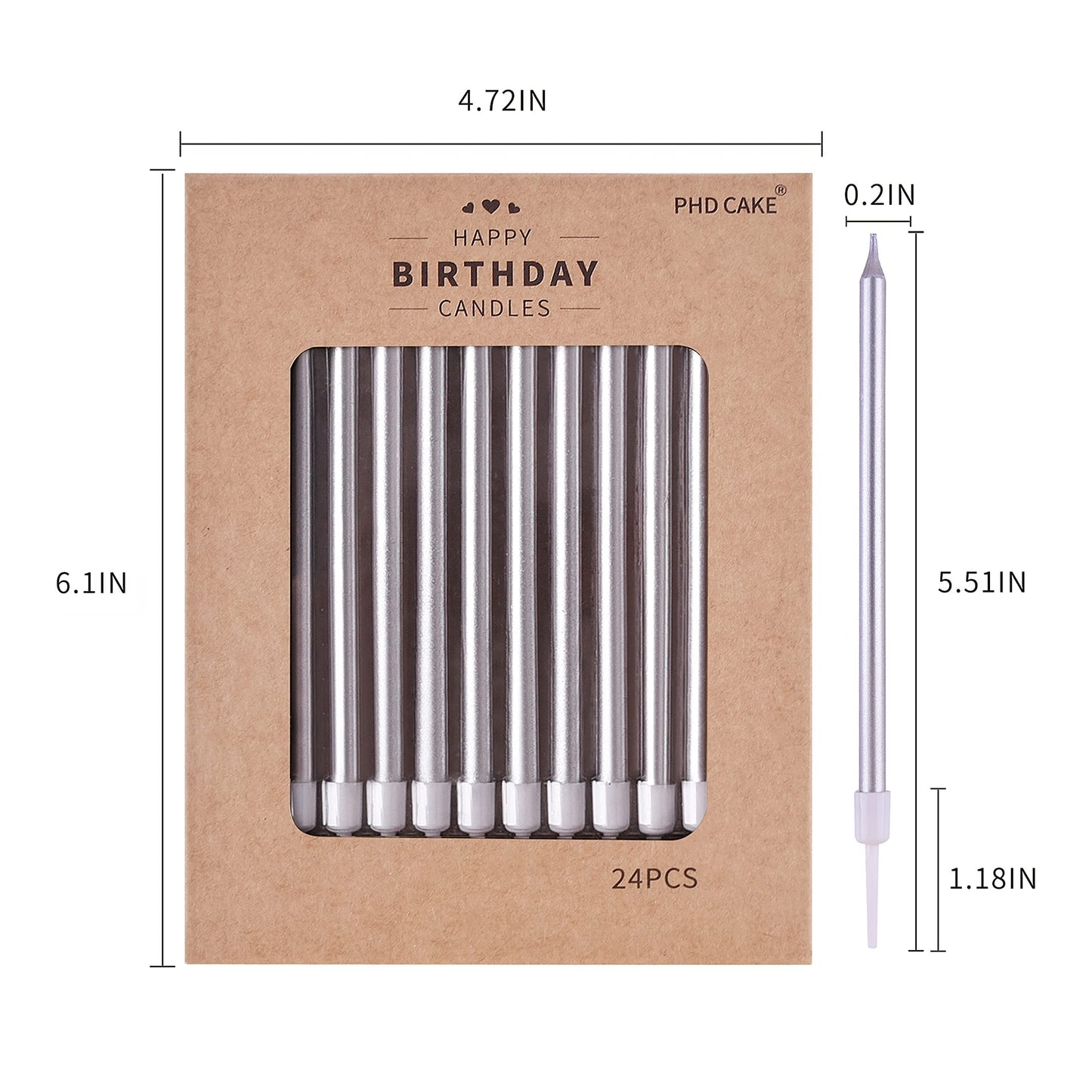 PHD CAKE Gold Long Thin Metallic Birthday Candles