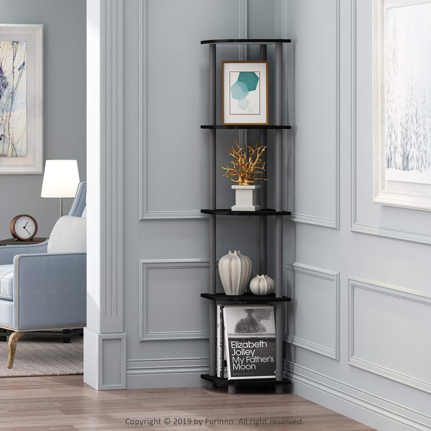 Furinno 5-Tier Corner Shelf, Espresso/Black