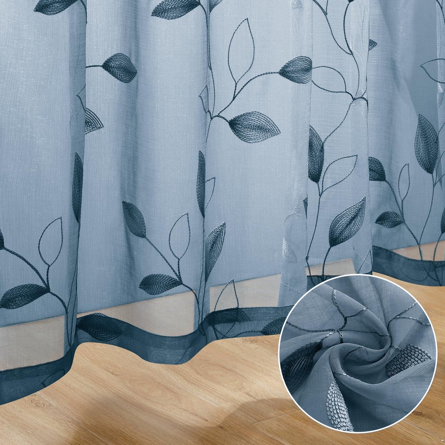HOMEIDEAS Sheer Curtains 52x63" Green, 2 Panels