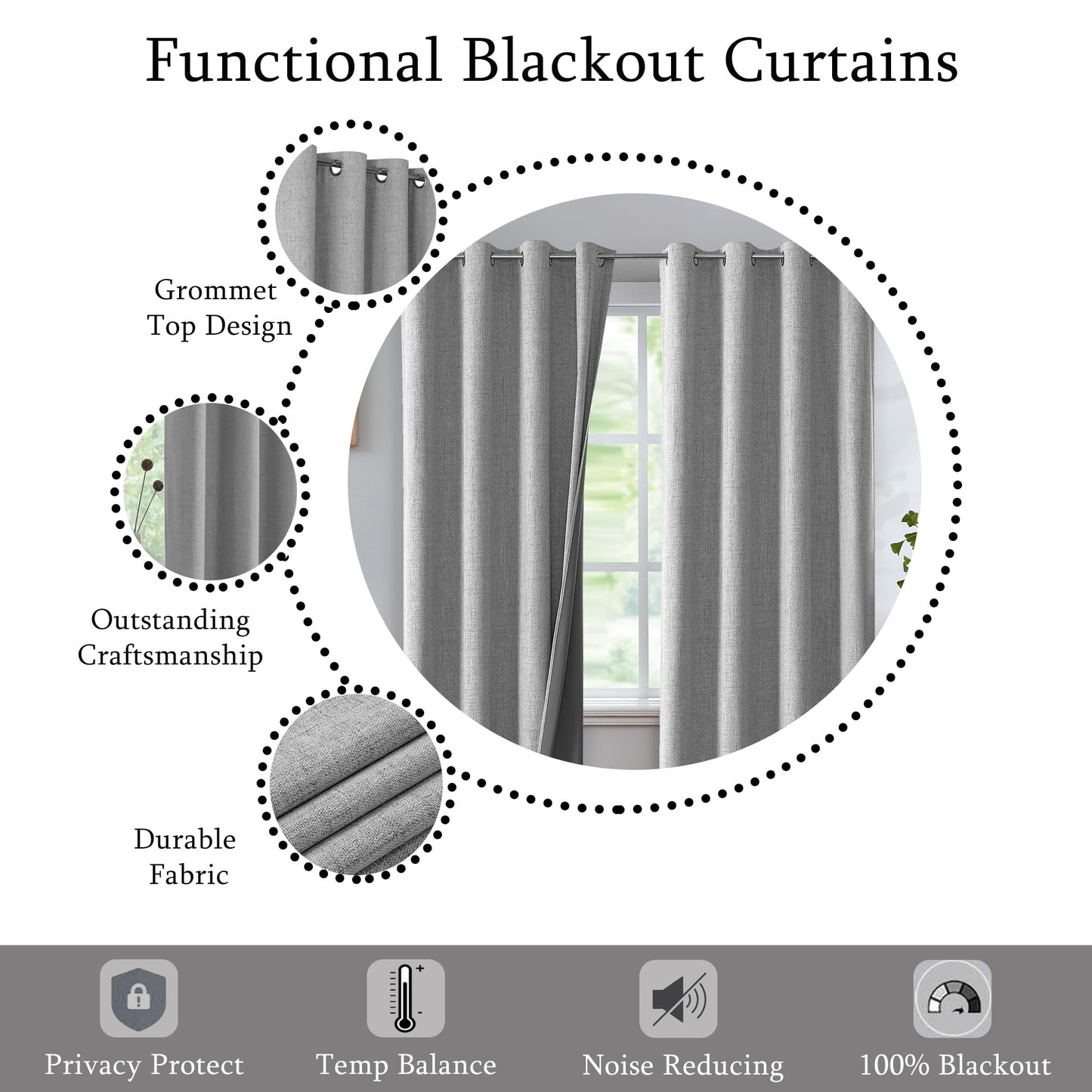 Urban Lotus Blackout Curtains 52x84" Beige, 2 Panels