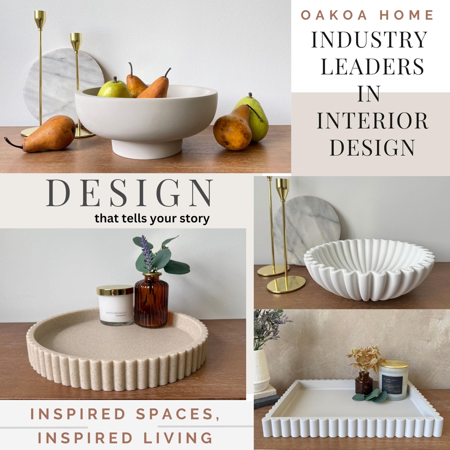 OAKOA Round Concrete Decorative Tray
