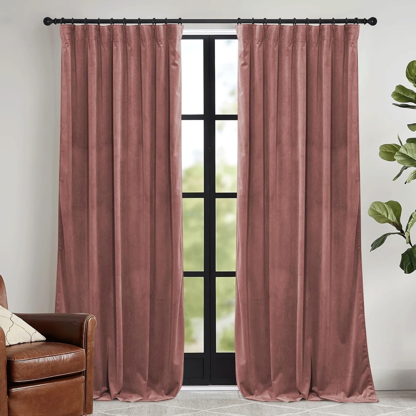 RYB HOME Velvet Curtains 52x108" Green, 2 Panels