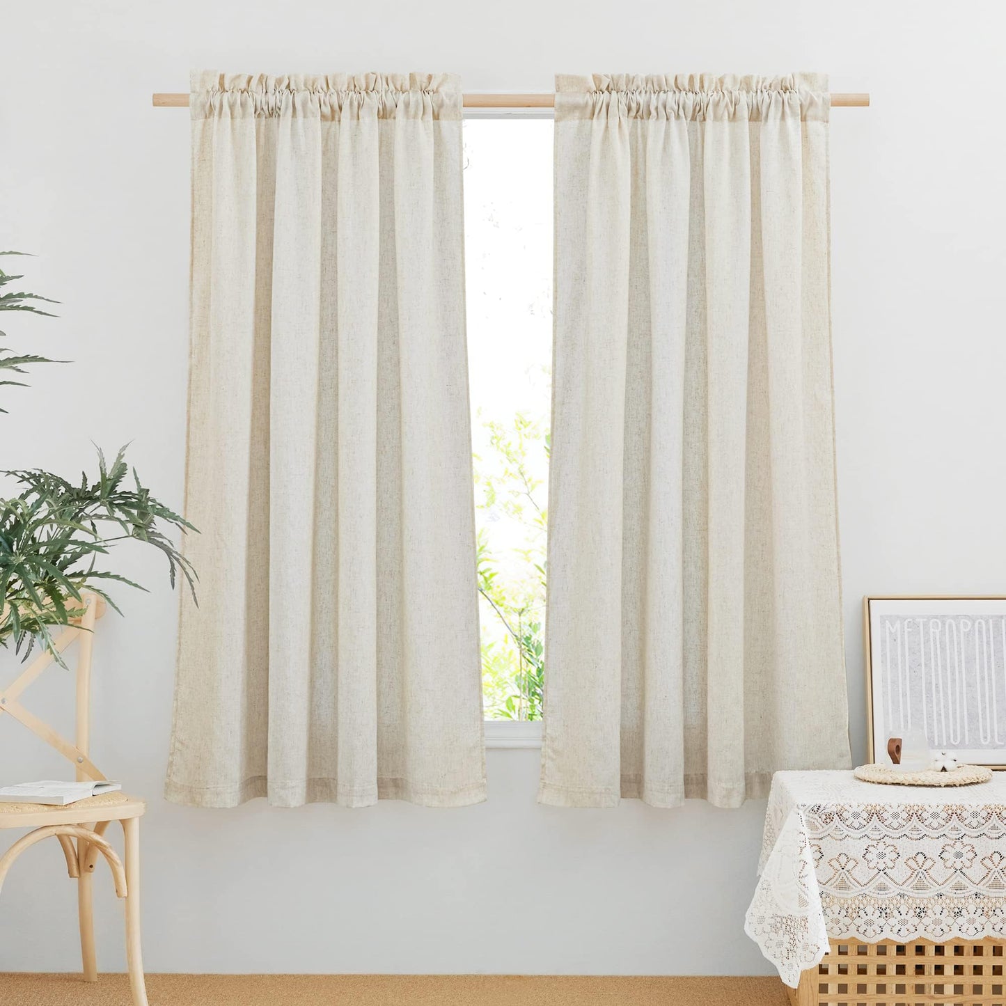 NICETOWN Linen Curtains 52x108" 2 Panels