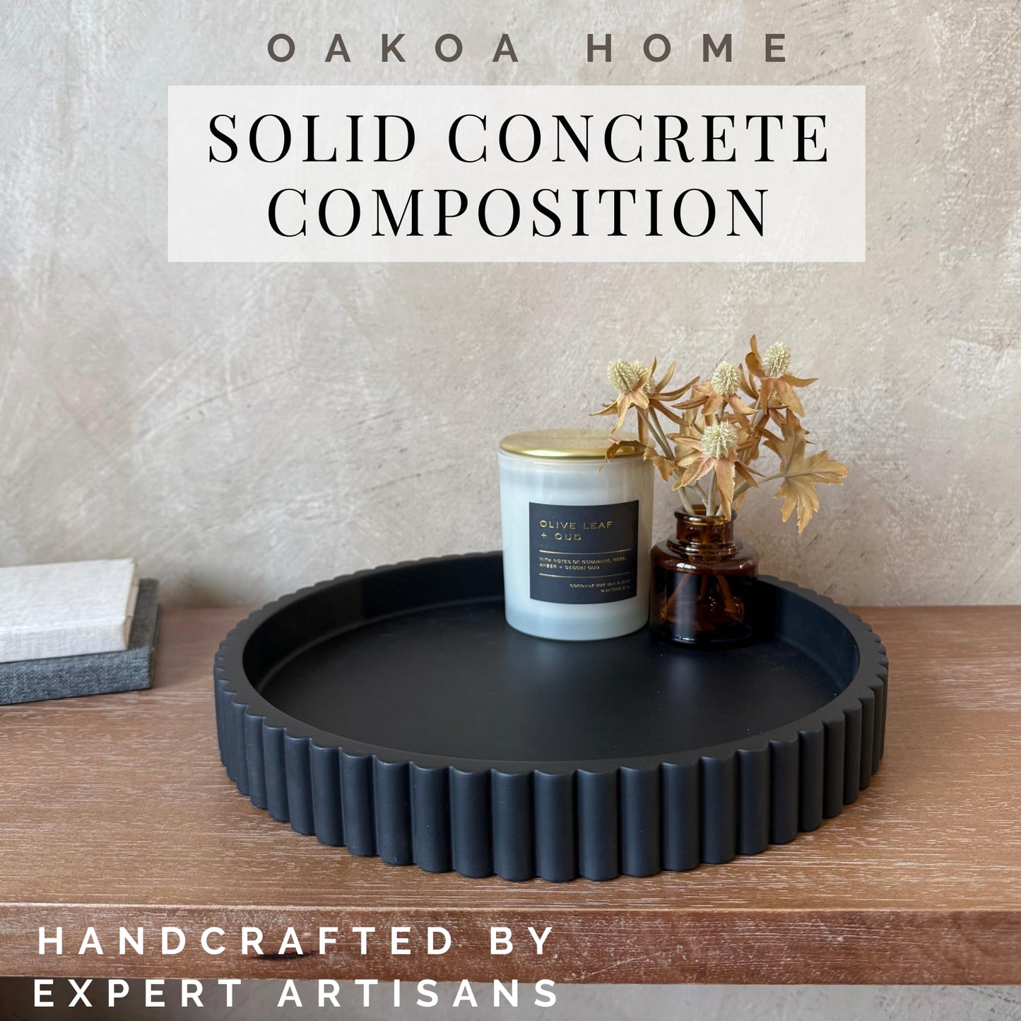 OAKOA Round Concrete Decorative Tray