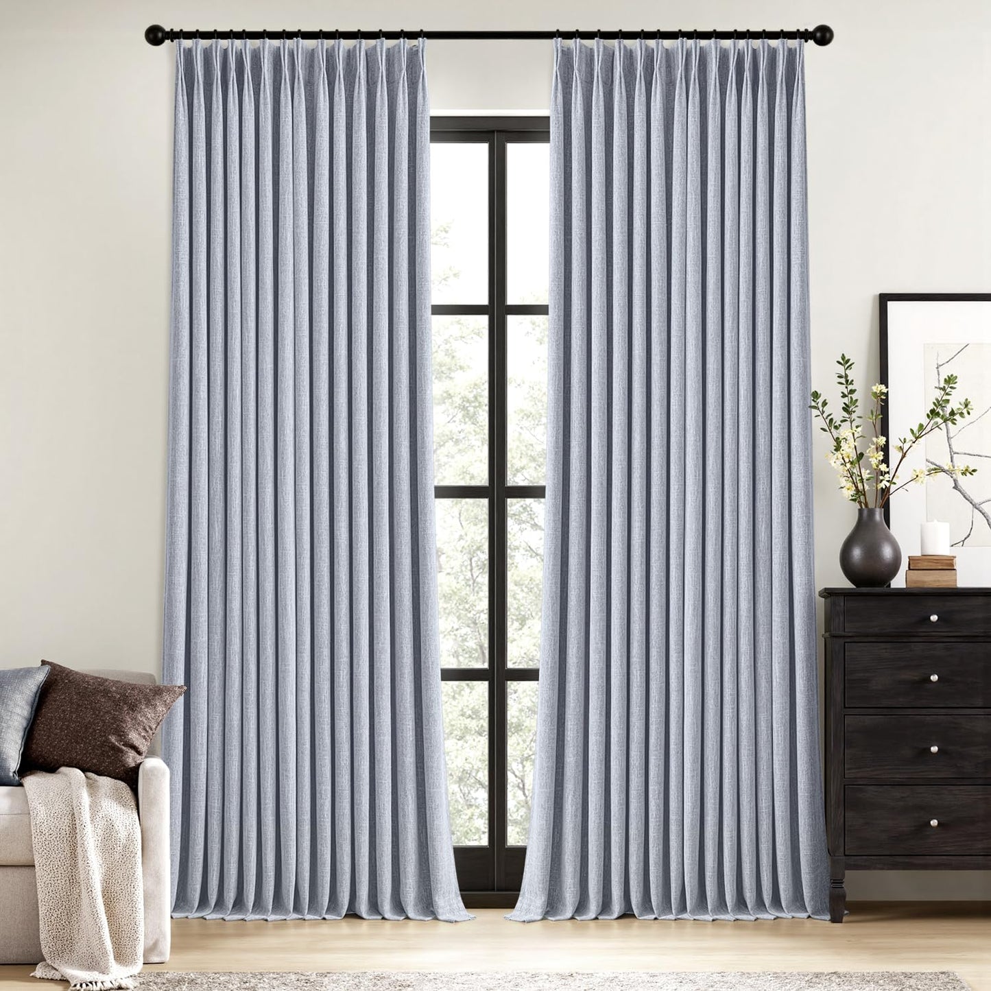 MIULEE Blackout Linen Curtains 96" 2 Panels
